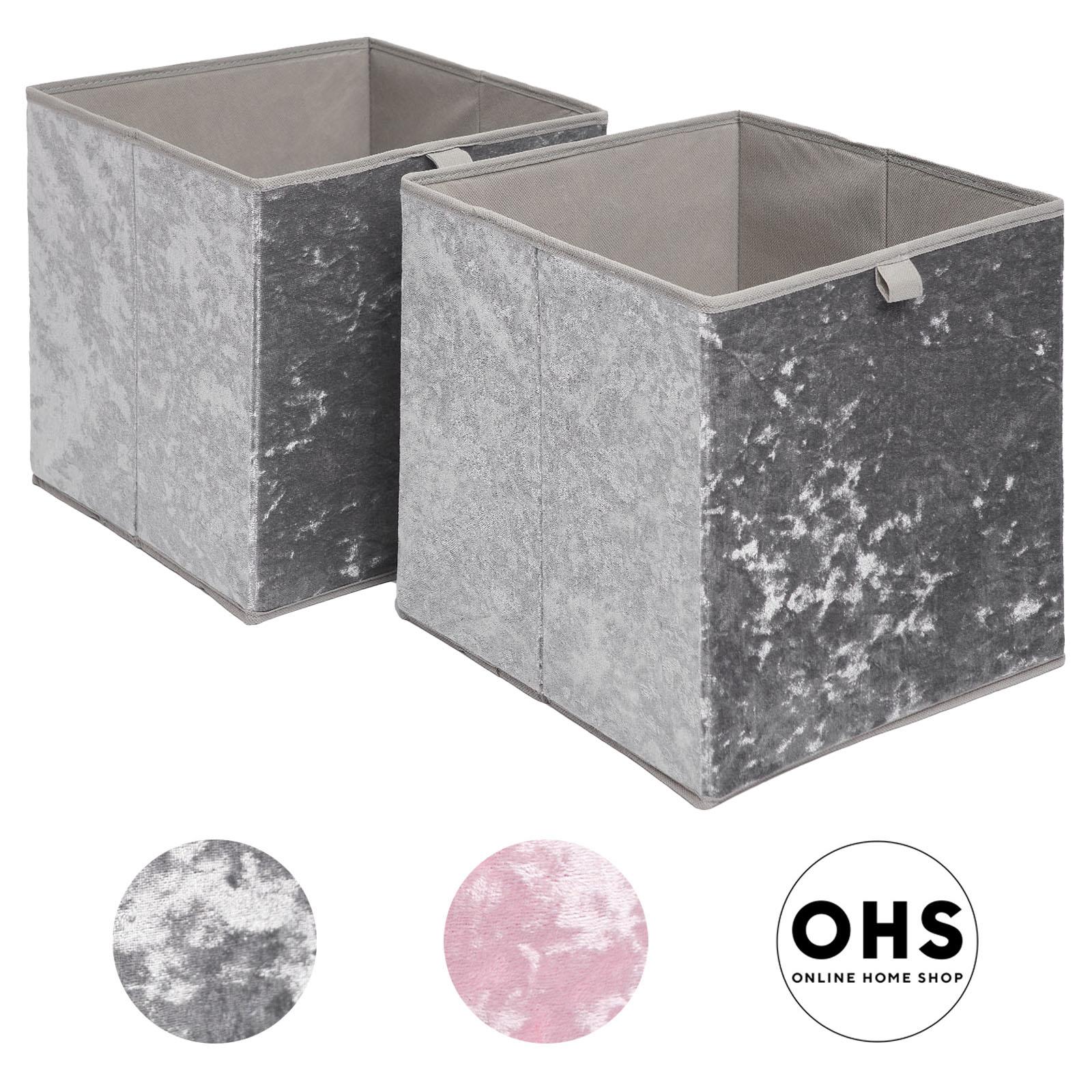 OHS Pack of 2 Crushed Velvet Storage Boxes Collapsible Foldable Square Cube Box