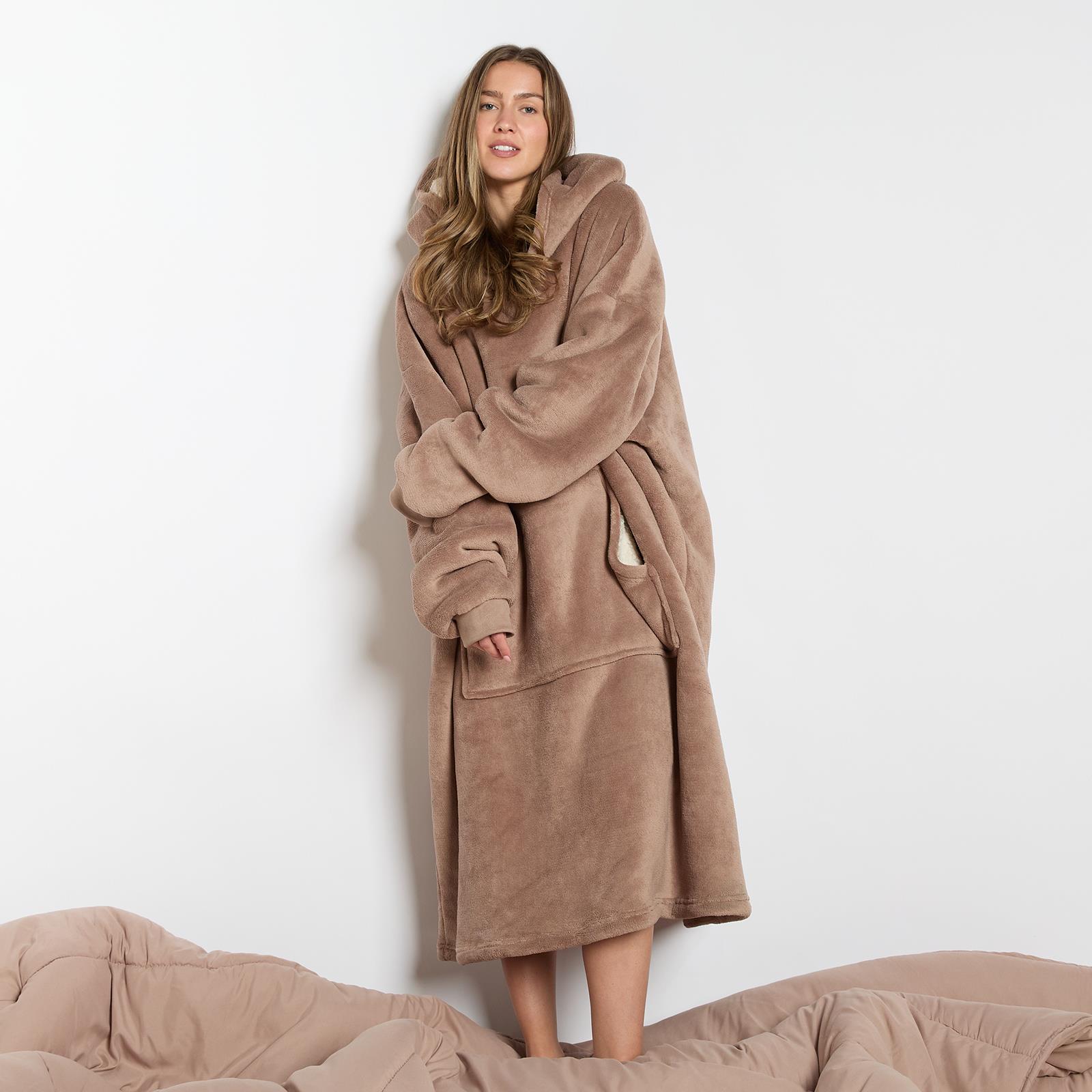 OHS Extra Long Hoodie Blanket Oversized Soft Sherpa Fleece Giant Sweatshirt