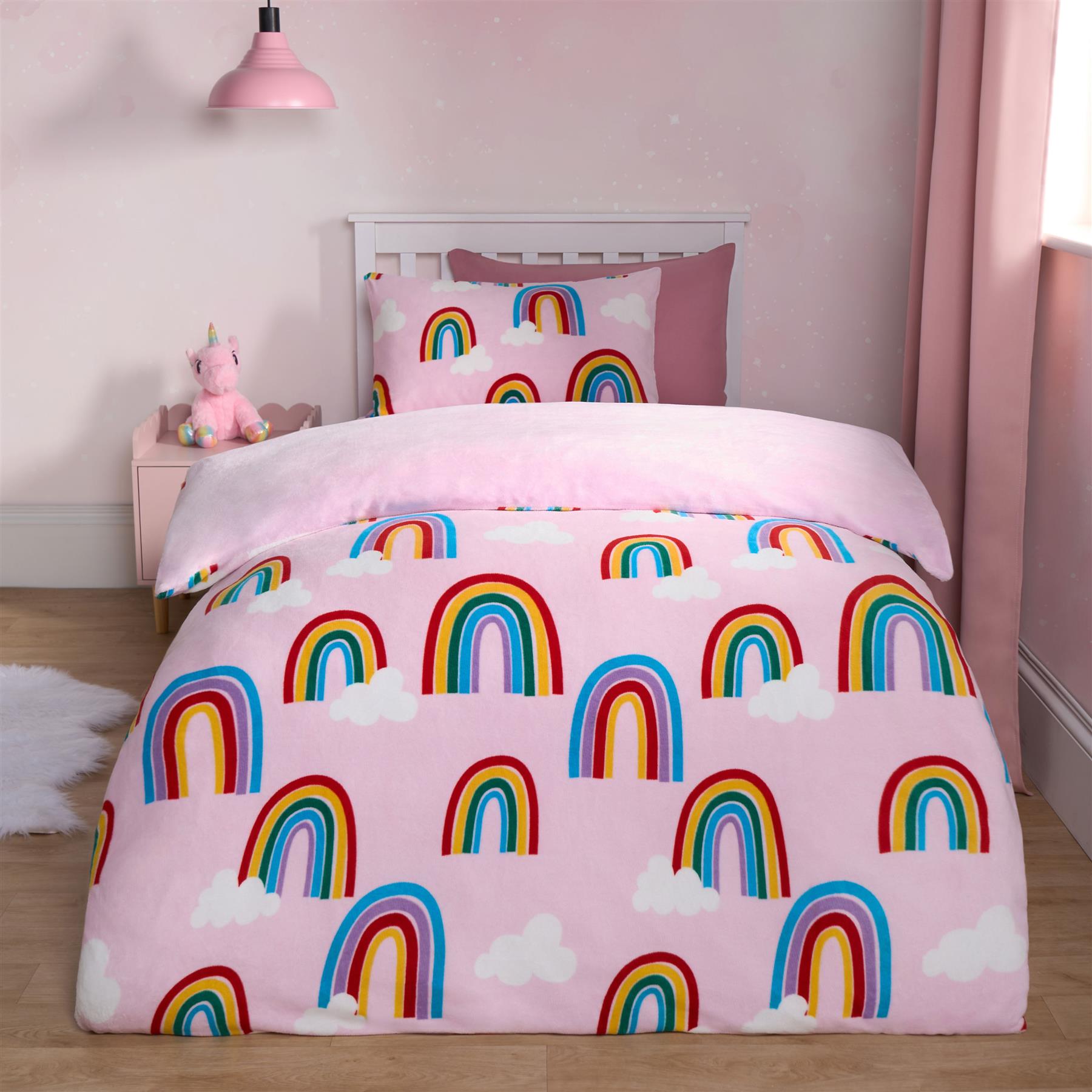OHS Rainbow Duvet Cover Set Warm Teddy Fleece Supersoft Thermal Bedding