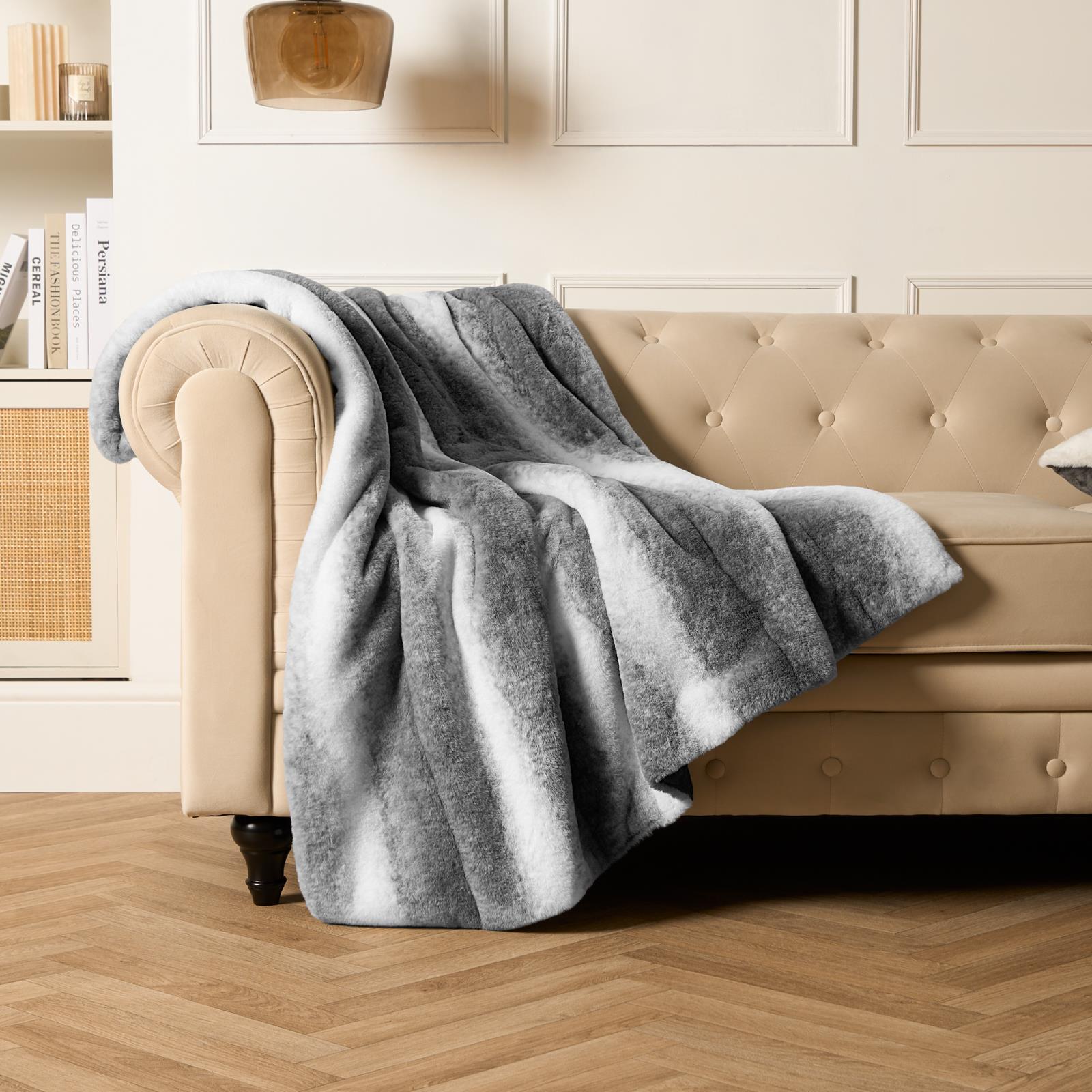Stripe Throw Over Blanket Faux Fur Fleece Super Soft Plush Sofa Warm Bedspread