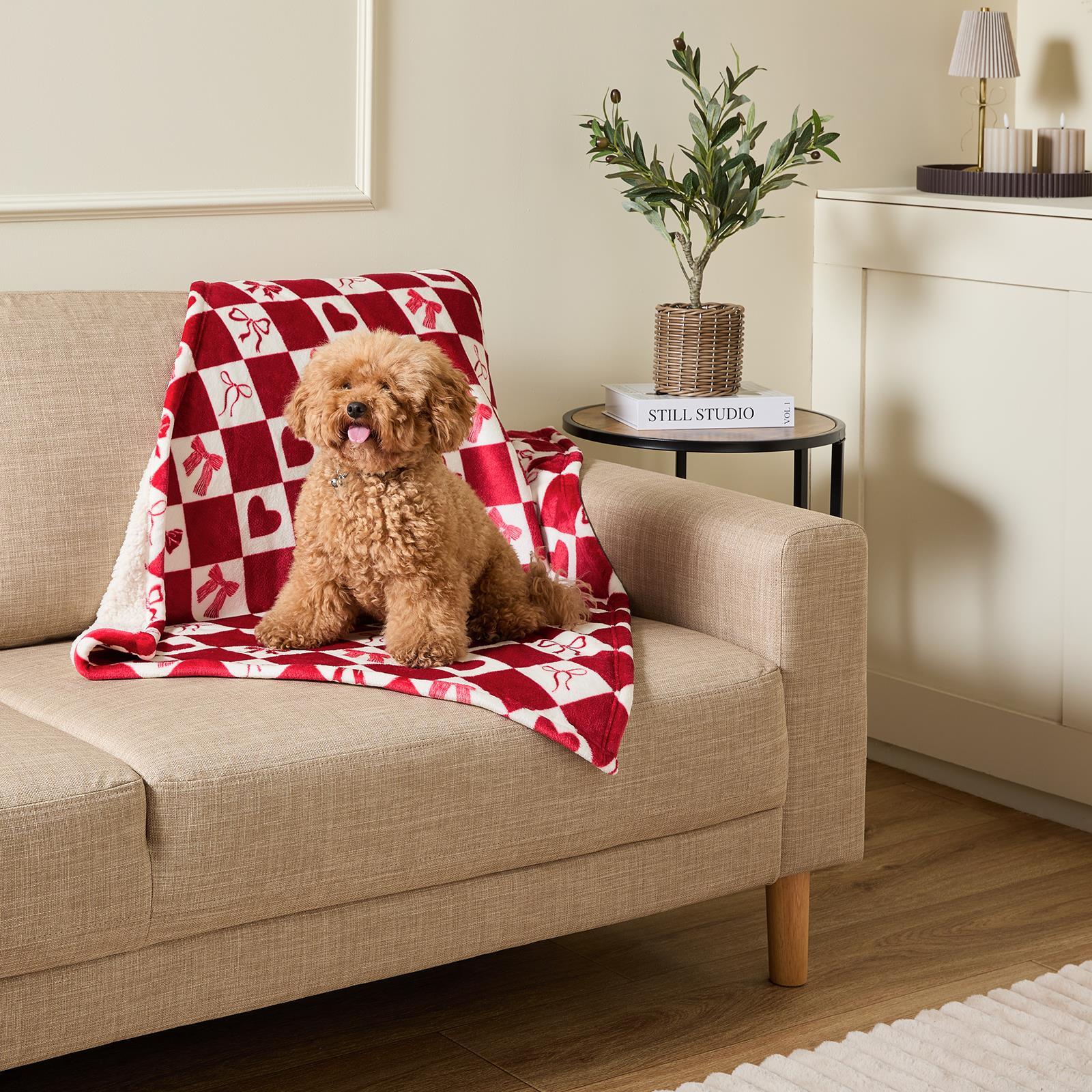 OHS Printed Pet Blanket Reversible Sherpa Fleece Dog Cats Thermal Calming Throw