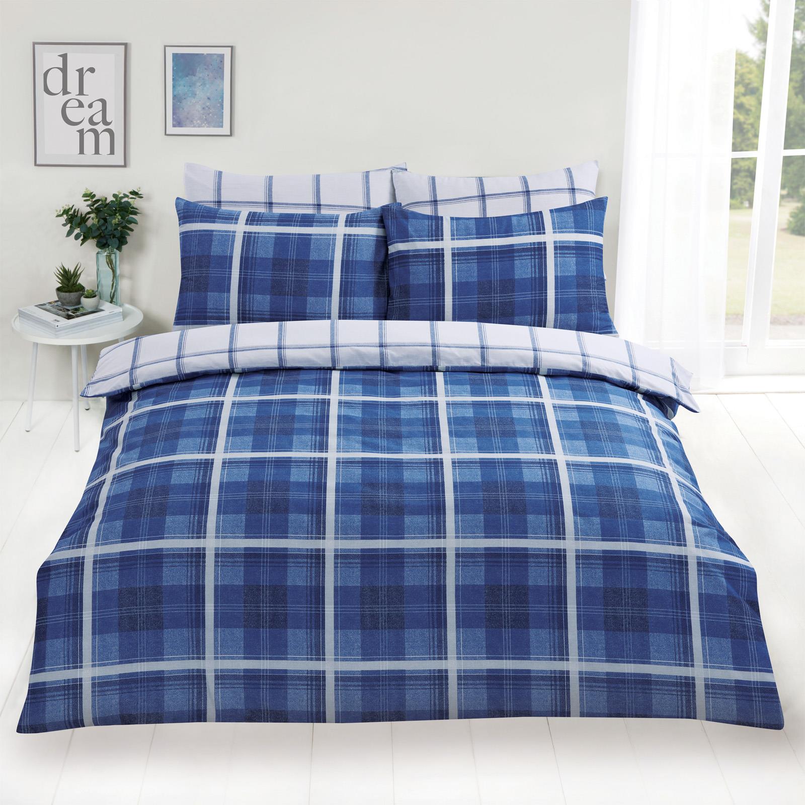 Dreamscene Denim Check Duvet Cover with Pillowcase Tartan Bedding Set