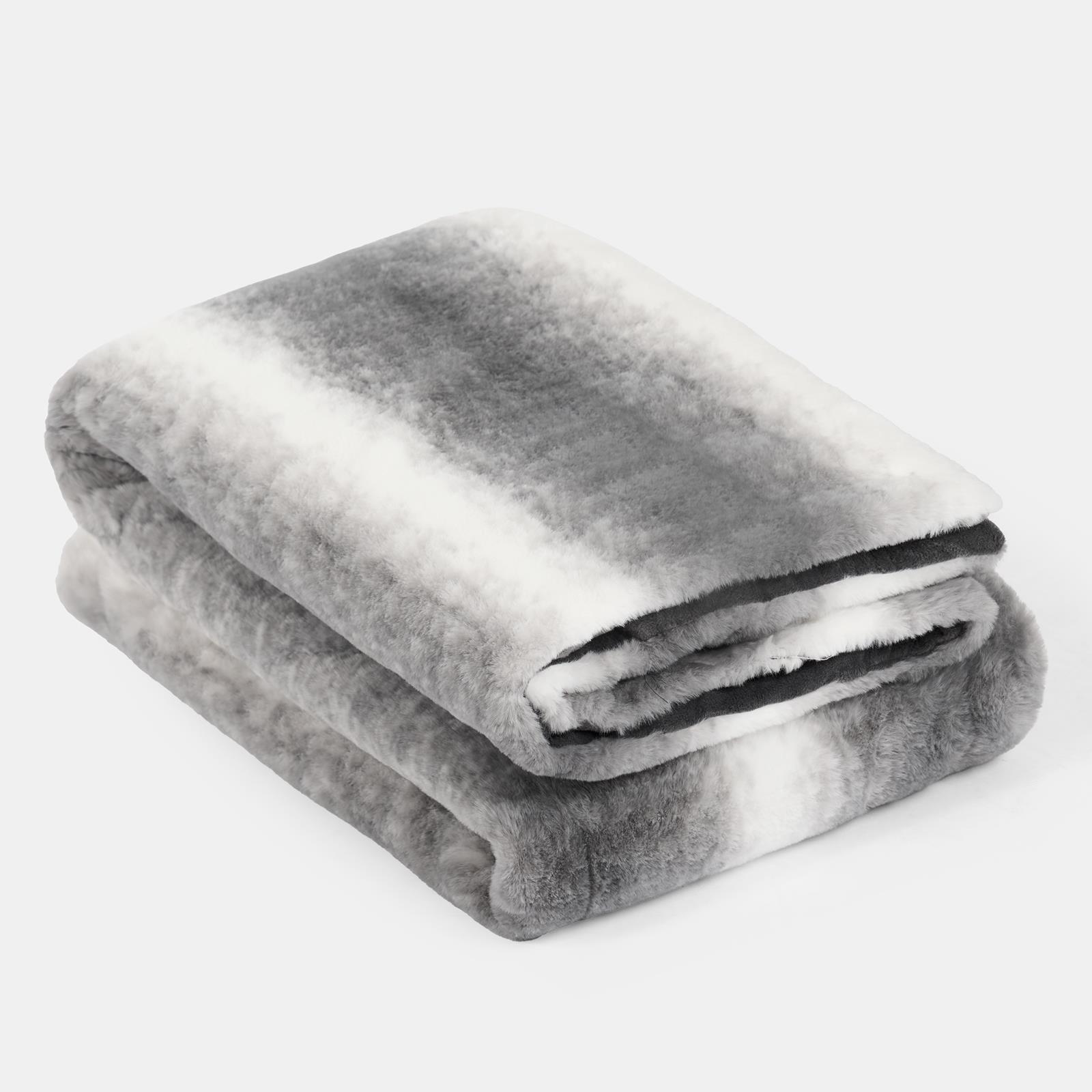 Stripe Throw Over Blanket Faux Fur Fleece Super Soft Plush Sofa Warm Bedspread