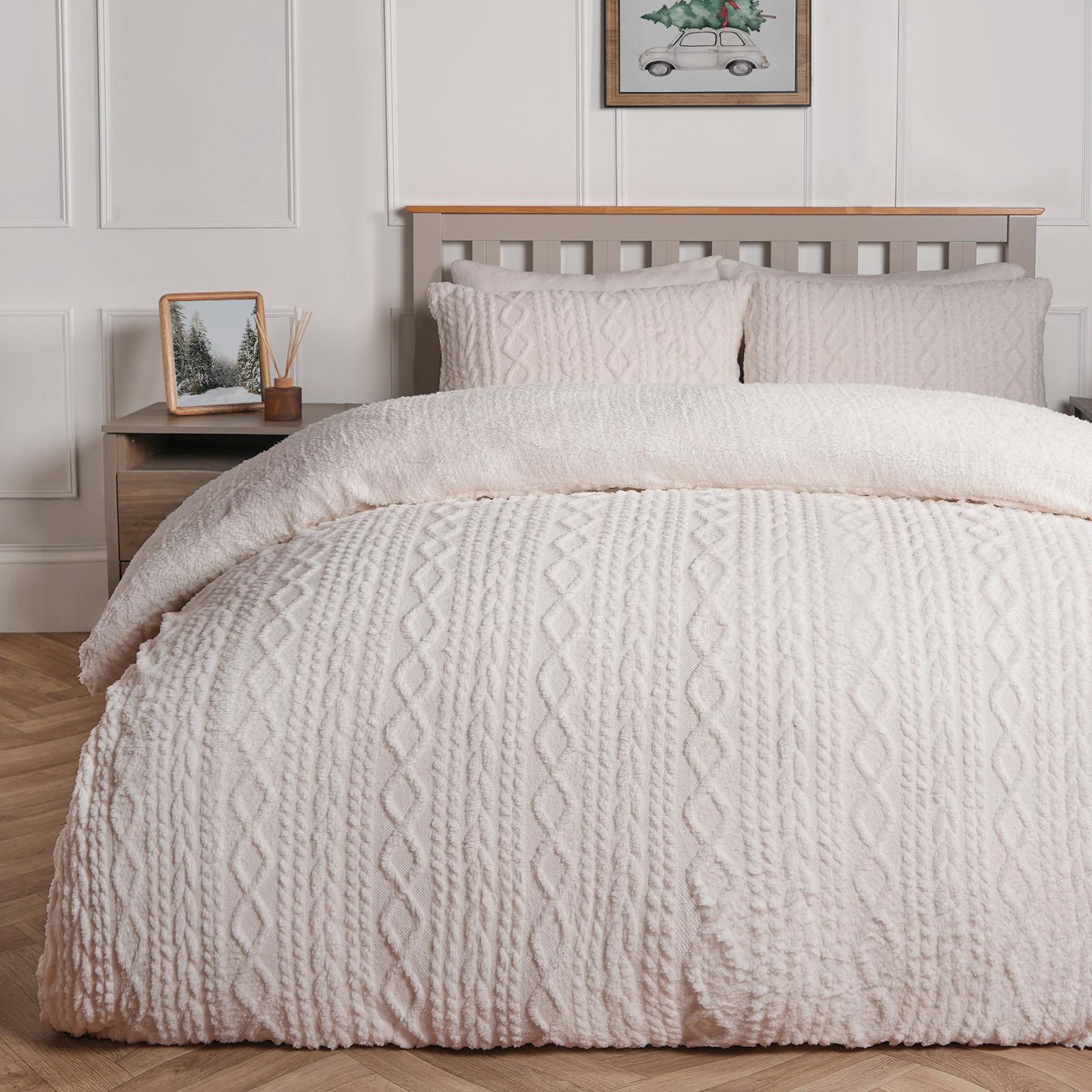 OHS Cable Knit Bedding Set Reversible Fleece Quilt Duvet Cover with Pillowcase