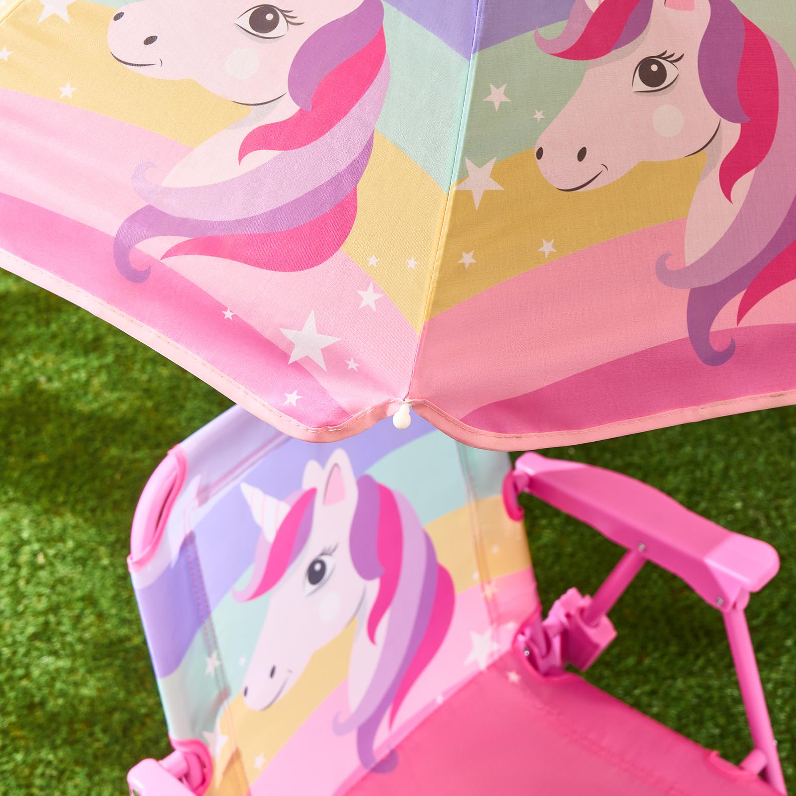 OHS Kids Unicorn Camping Chair Parasol Set Picnic Outdoor Garden Folding Seat