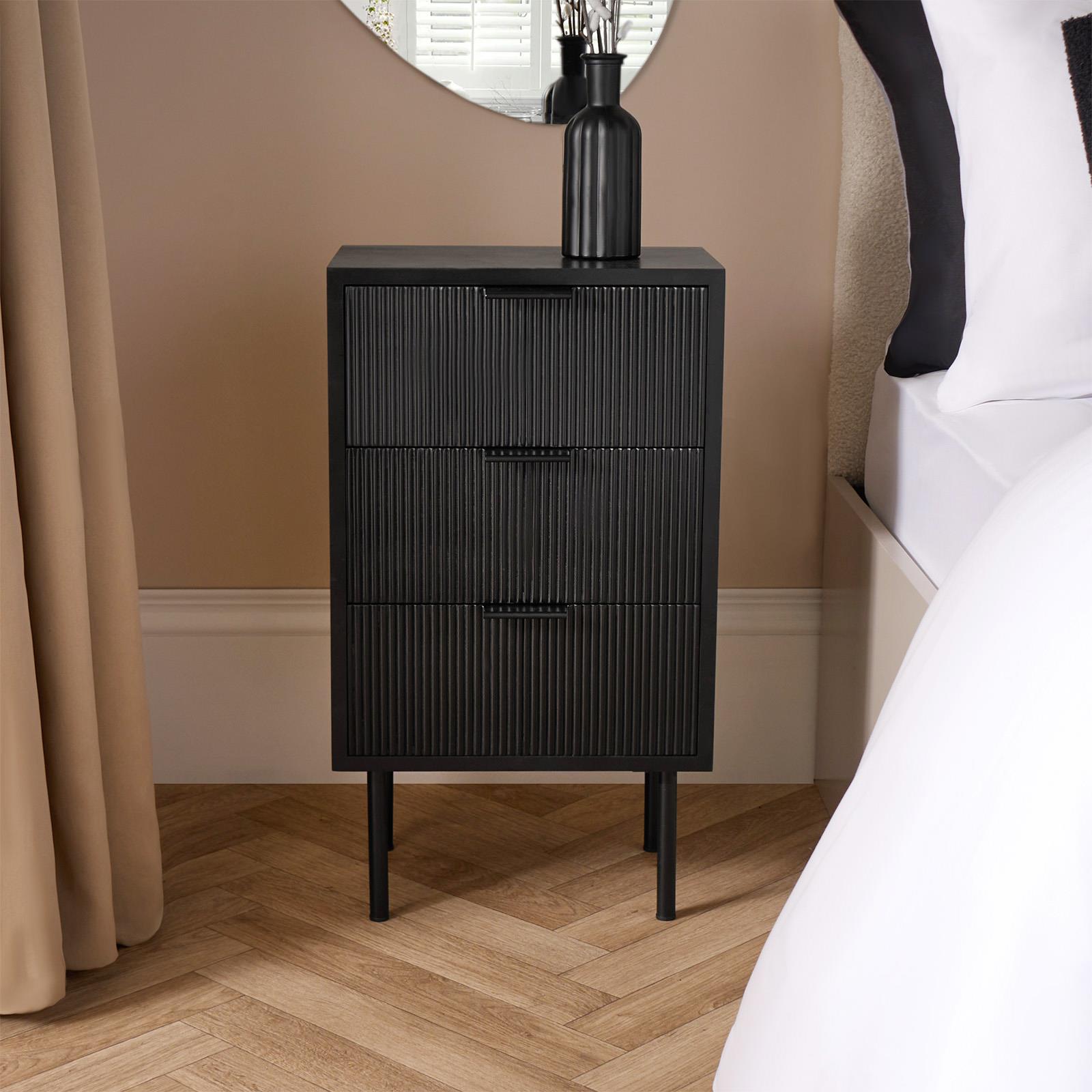 Ribbed Bedside Table Modern Bedroom 3/4 Draw Office Nightstand Living Room Unit - Picture 2 of 71