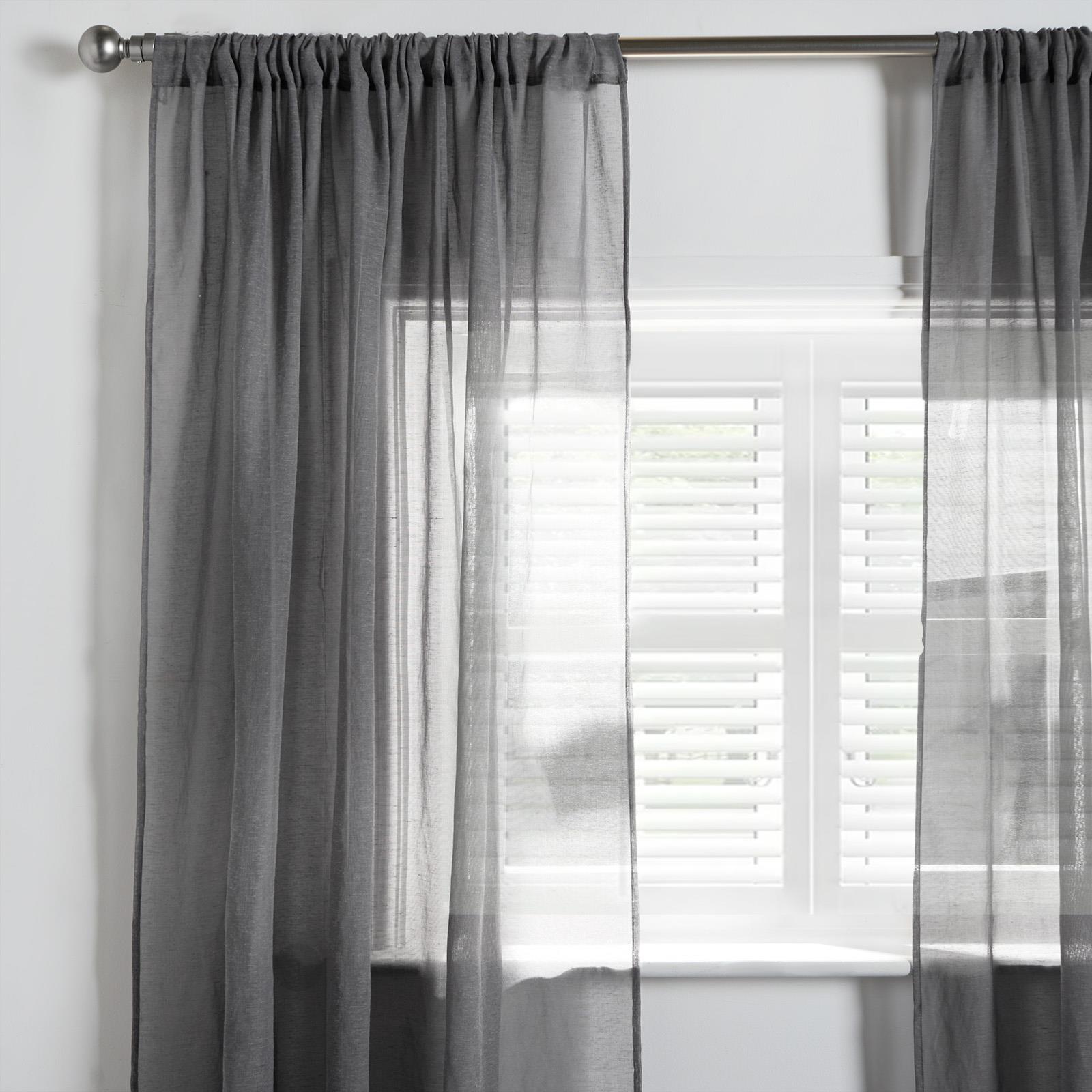 OHS Linen Look Voile Net Curtains 2 Panels Rod Slot Top Pair Home Set 55x87