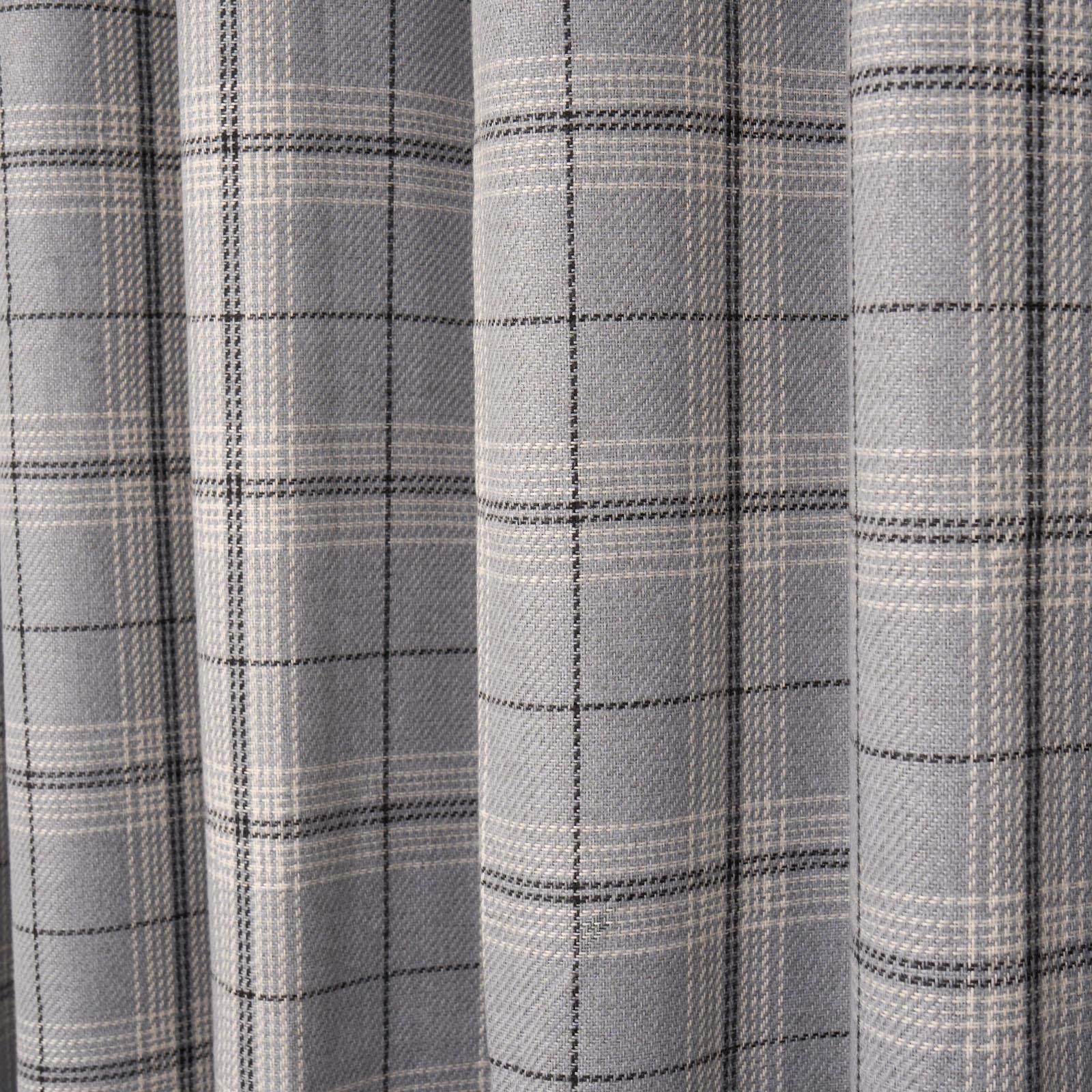 OHS Check Eyelet Curtains Pair Thermal Ring Top Textured Woven Ready Made