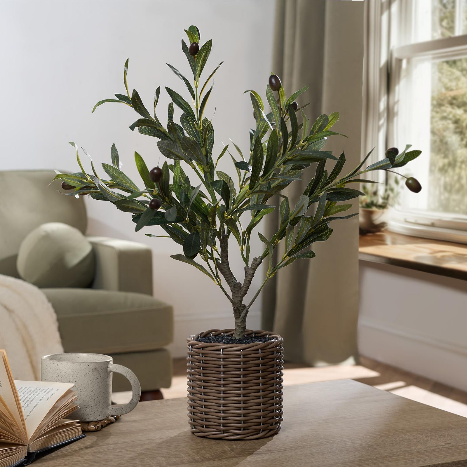 OHS Artificial Tree Plant Foliage in Basket Pot Palm Olive Leaves Tabletop Decor