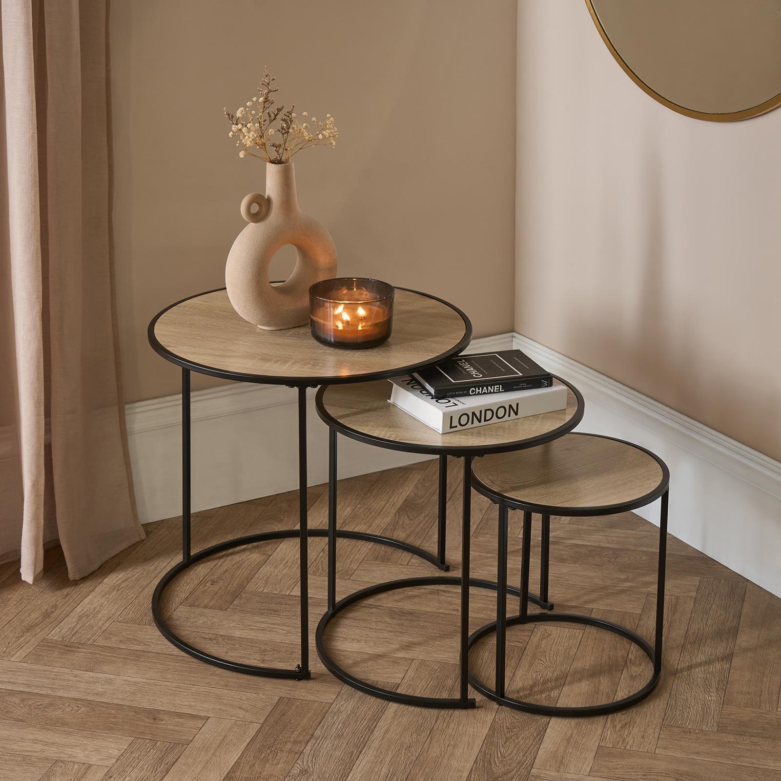 OHS Manhattan Nesting Table Stacking Coffee Side Wooden Effect Tables Set of 2/3