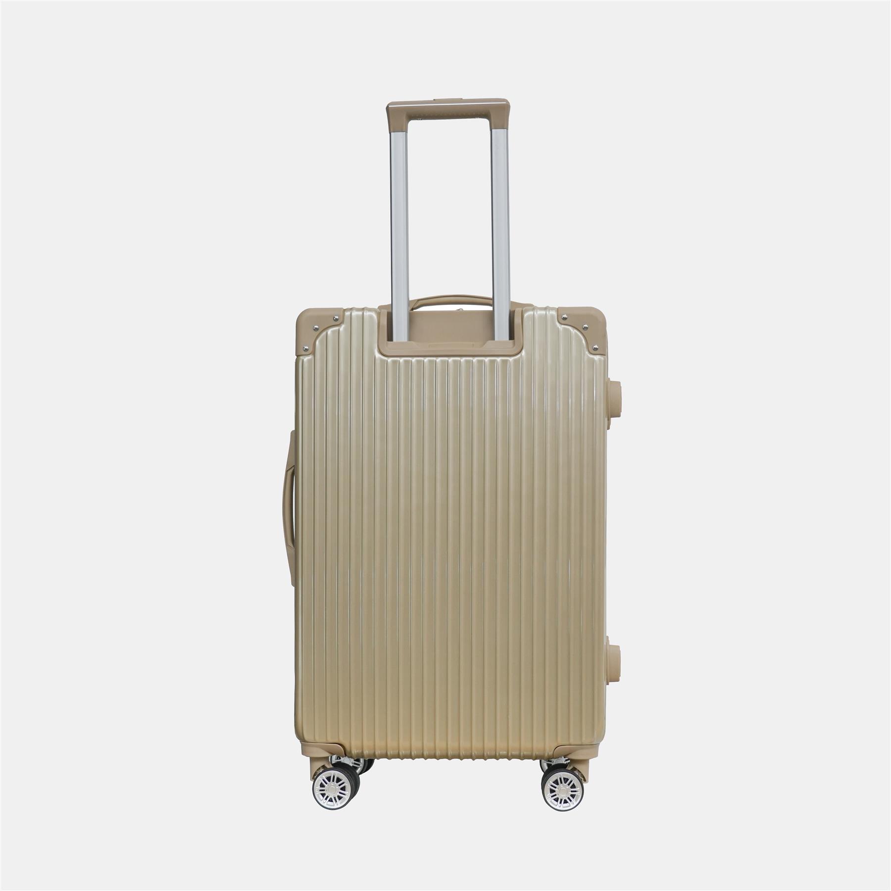 OHS Metallic Effect Suitcase Set 3-Piece Hard Shell Luggage 4 Wheel ABS