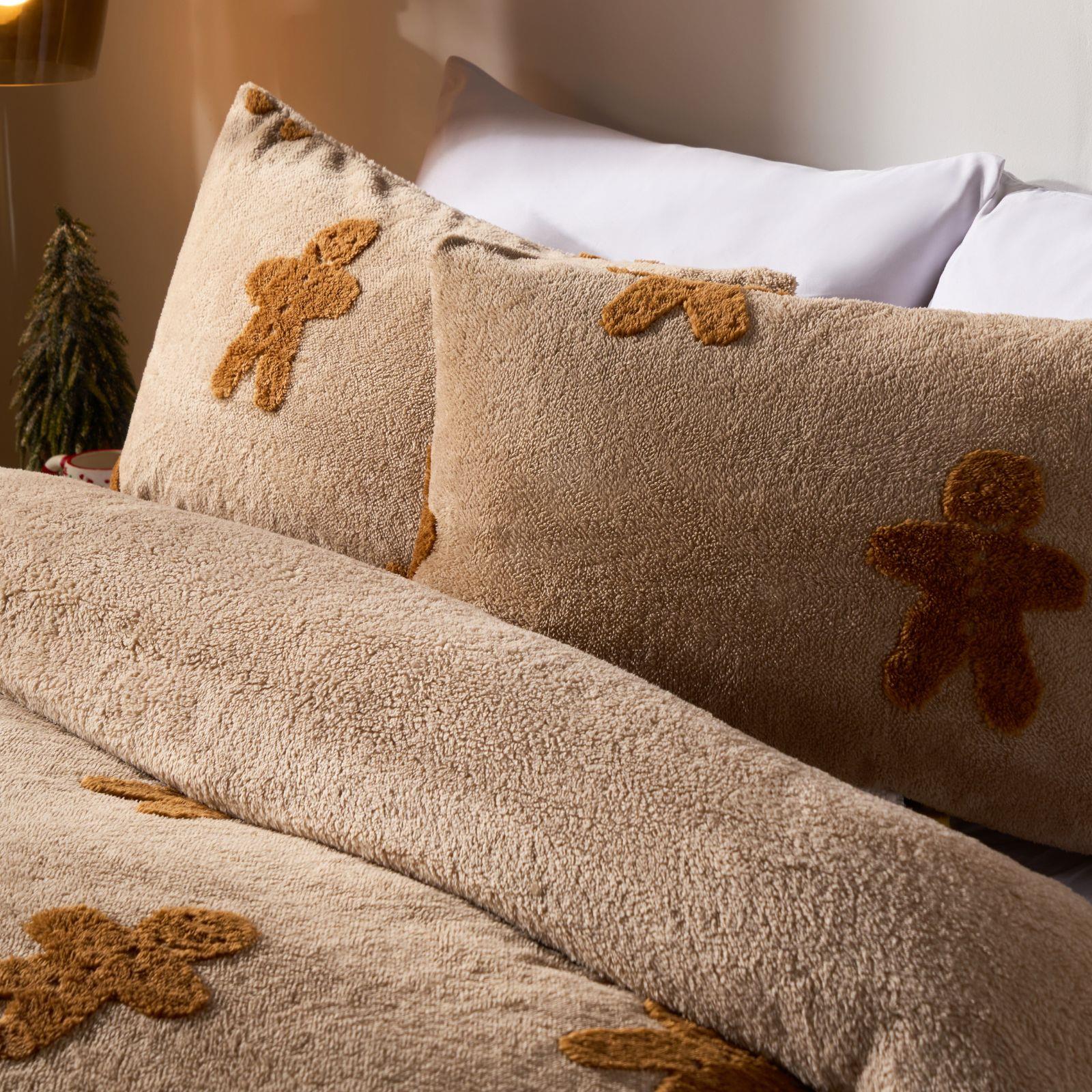 OHS Tufted Gingerbread Bedding Set Fleece Winter Duvet Cover with Pillowcase