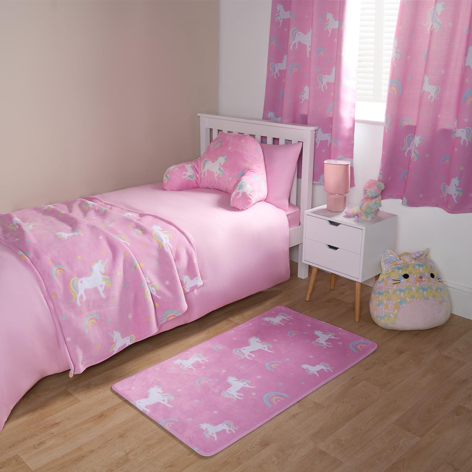 Kids Eyelet Curtains Blackout Unicorn Rainbow Pair of Ring Top Ready Made Panels