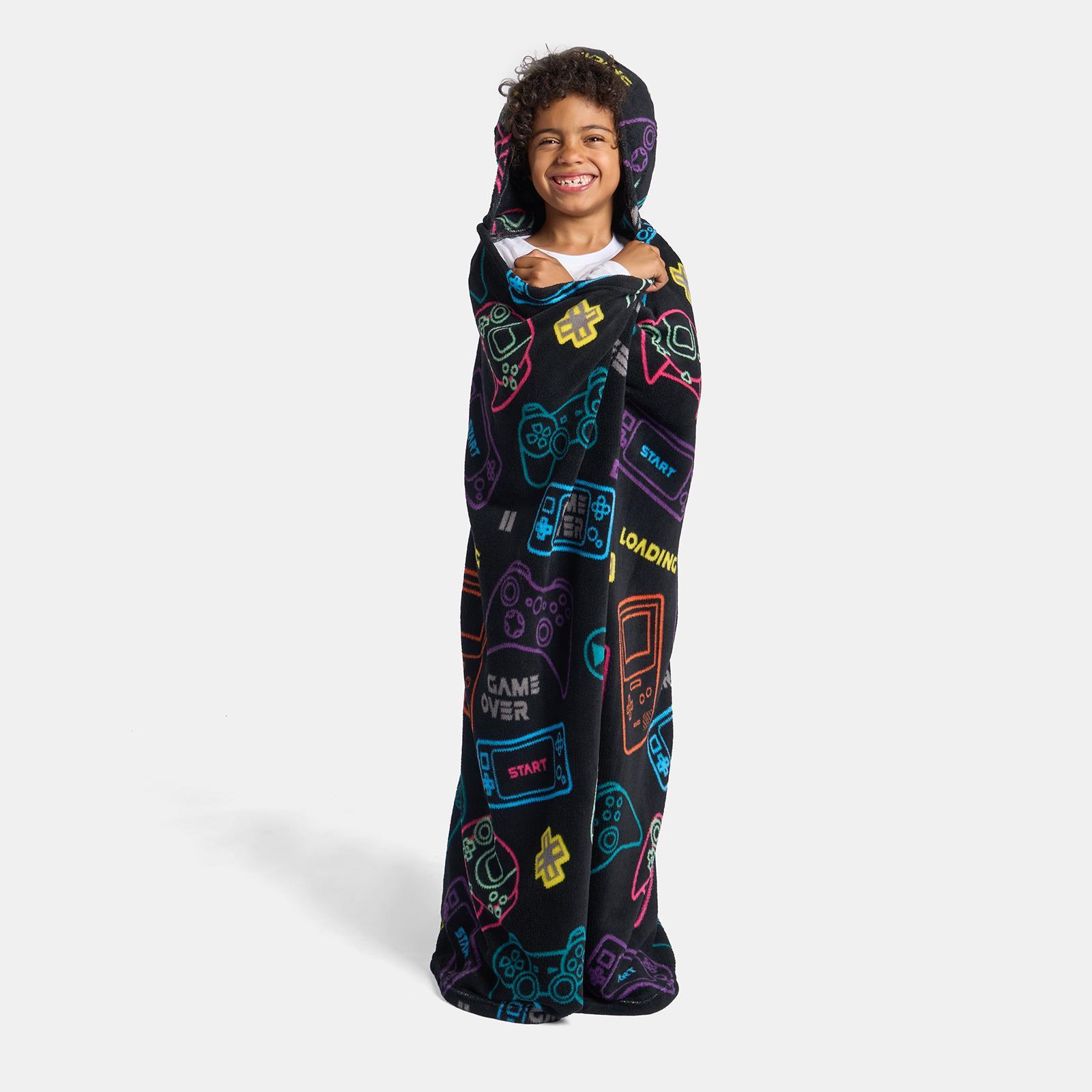OHS Kids Hooded Throw Novelty Print Flannel Fleece Winter Warm Wearable Blanket