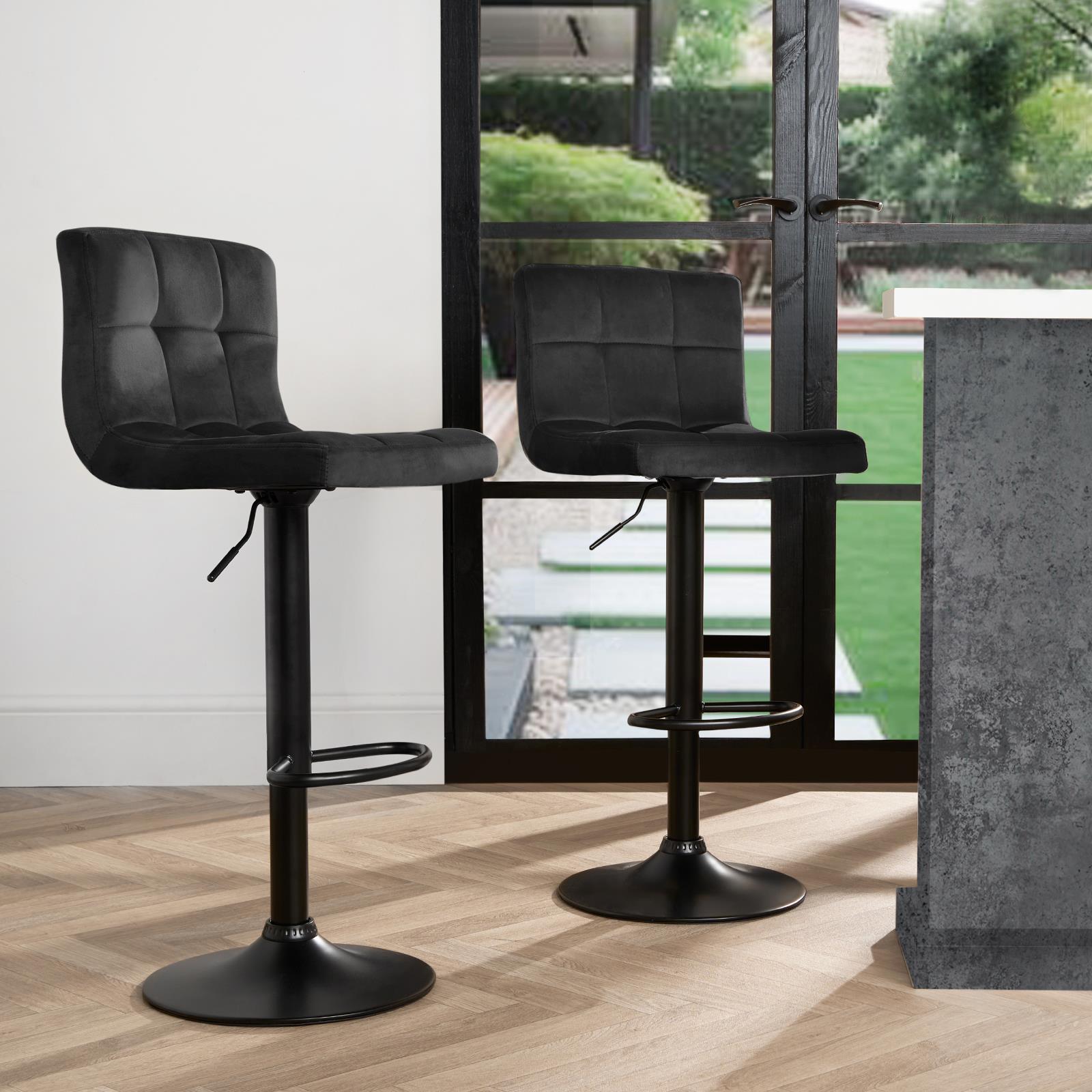 Adjustable Bar Stools x 2 Velvet Swivel Pub Seat Kitchen Breakfast Counter Chair - Picture 2 of 47