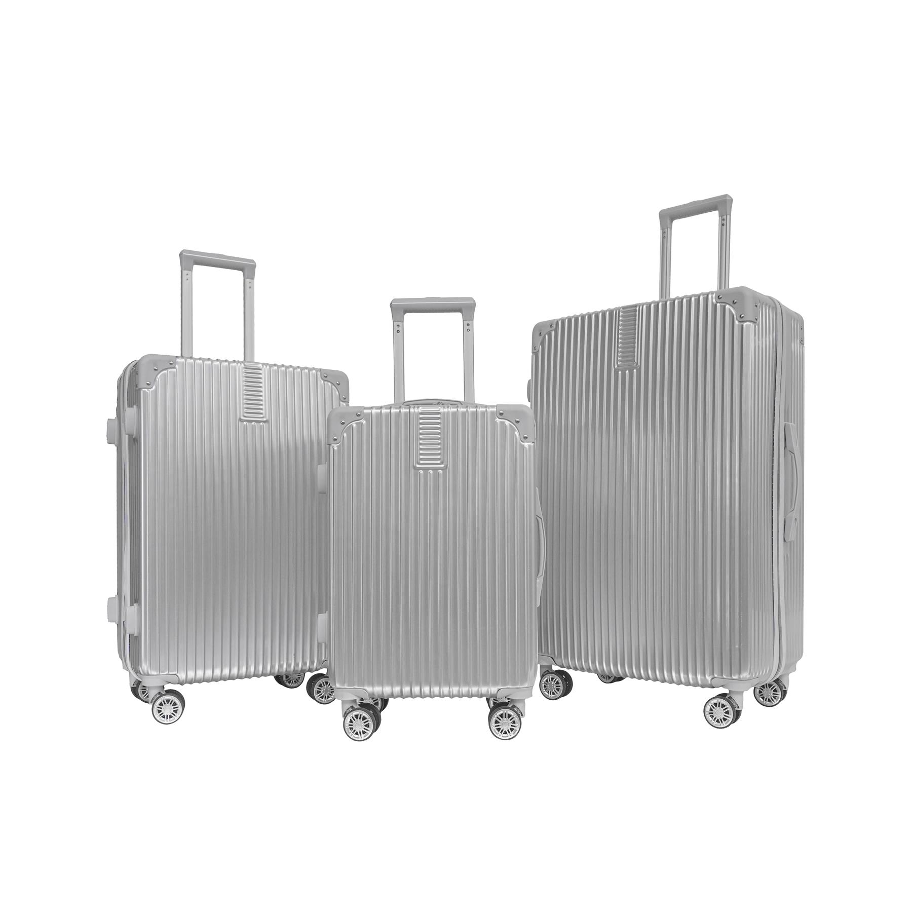 OHS Metallic Effect Suitcase Set 3-Piece Hard Shell Luggage 4 Wheel ABS