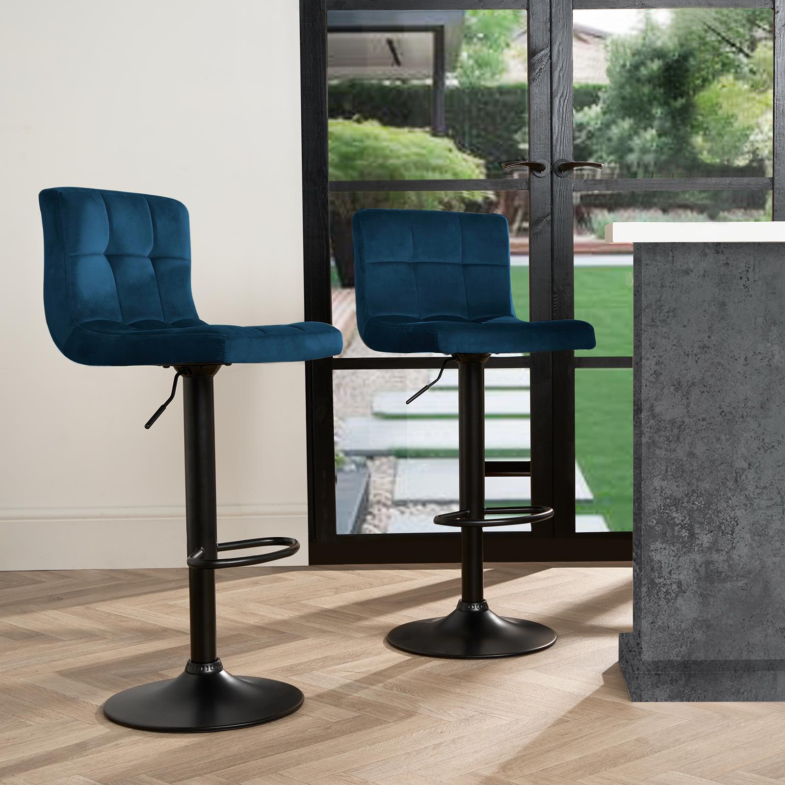Adjustable Bar Stools x 2 Velvet Swivel Pub Seat Kitchen Breakfast Counter Chair - Picture 33 of 47