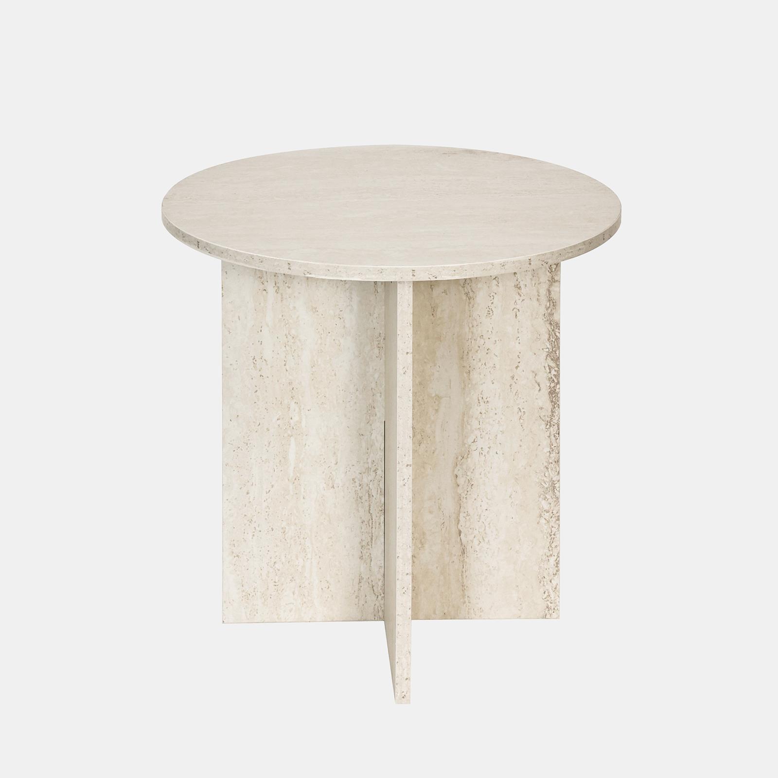 OHS Round Travertine Effect Side Table Engineered Wood Living Room Bedroom Decor