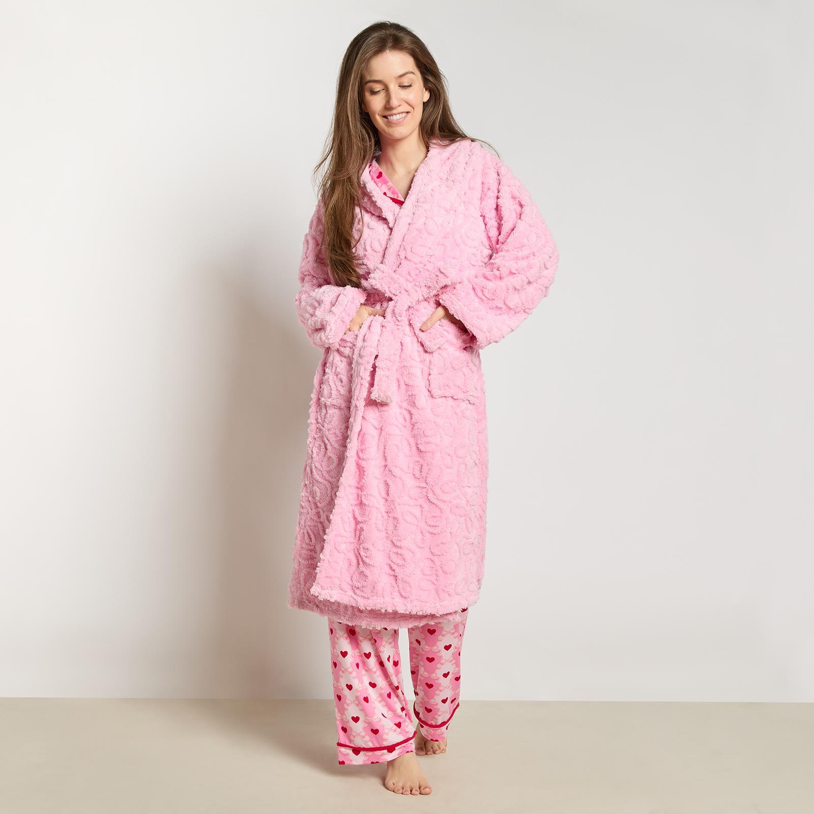 OHS Tufted Dressing Gown Soft Fleece Robe Thermal Bathrobe Hooded Loungewear