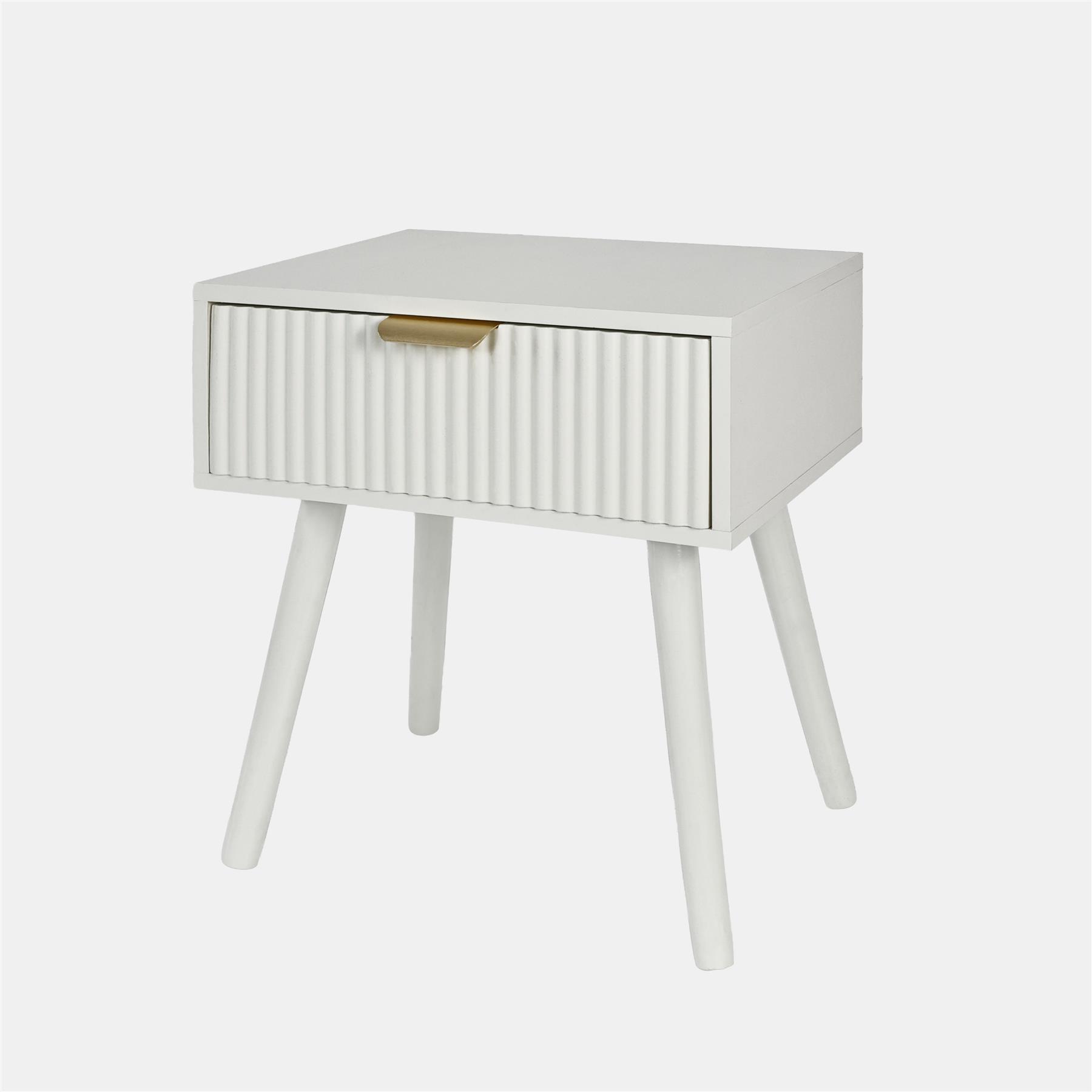 OHS Ribbed Bedside Nightstand 1 Drawer Storage Unit Wooden End Table