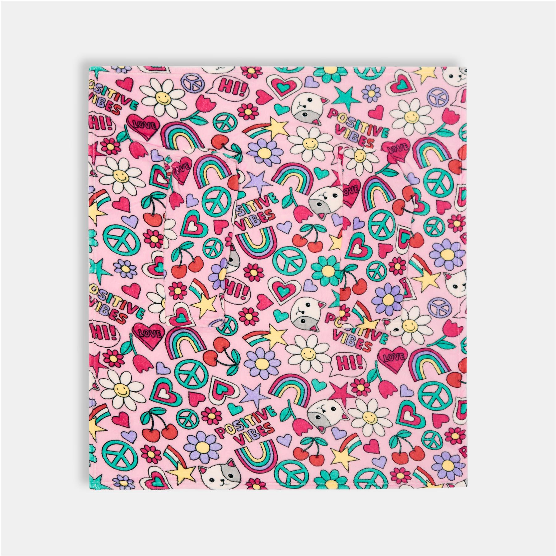 OHS Kids TV Blanket Positive Vibes Print Coral Fleece Winter Soft Wearable Throw