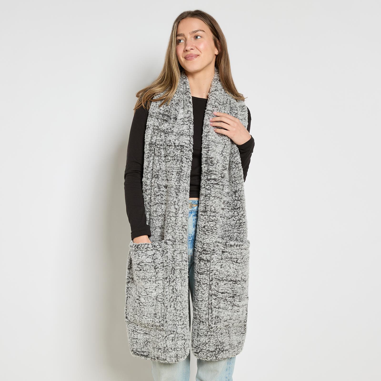 OHS Teddy Fleece Scarf Long Thermal Soft Pockets Hand Neck Warmer Marl Wrap