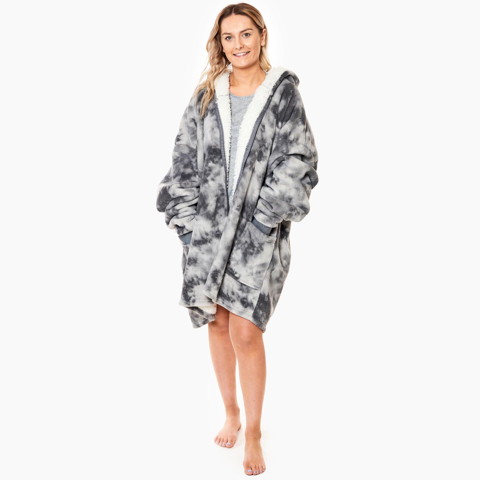 OHS Oversized Sherpa Tie Dye Hoodie Zip Up Womens Sweatshirt Cardigan UK