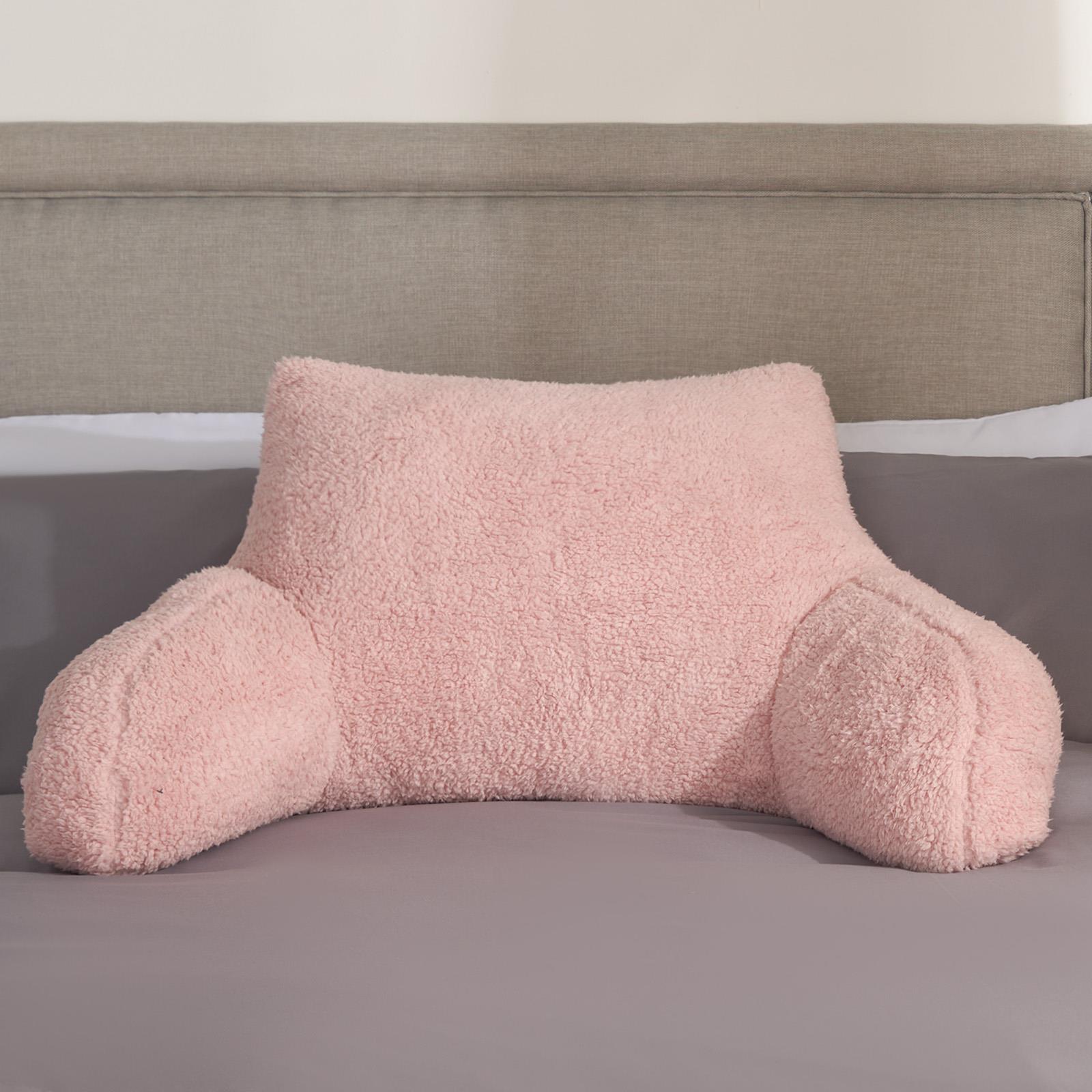 Teddy Fleece Bed Reading Cushion Pillow with Arms Lumbar Chair Back Rest Support - Picture 12 of 59