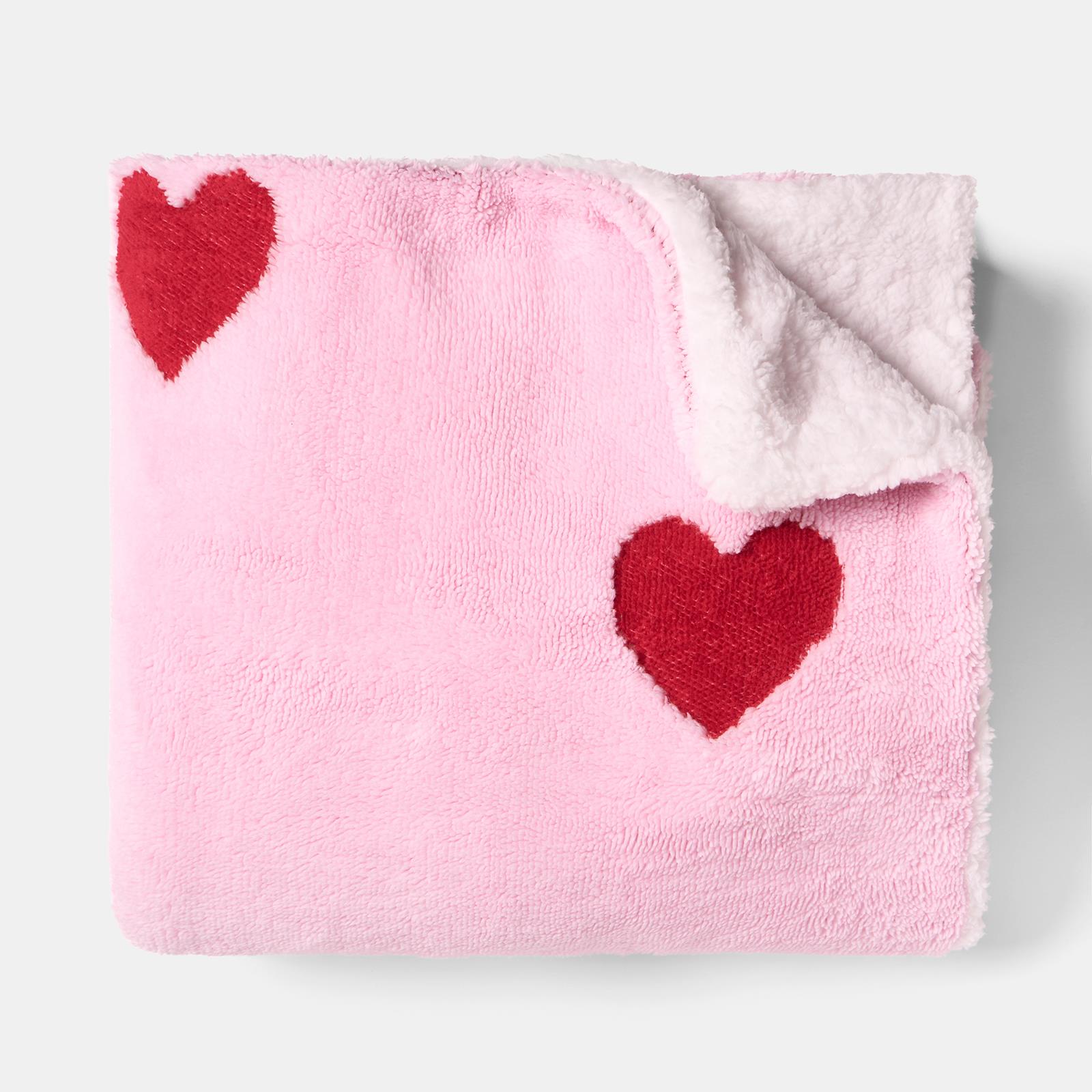 OHS Hearts Throw Tufted Teddy Fleece Blanket Winter Soft Warm Bedspread