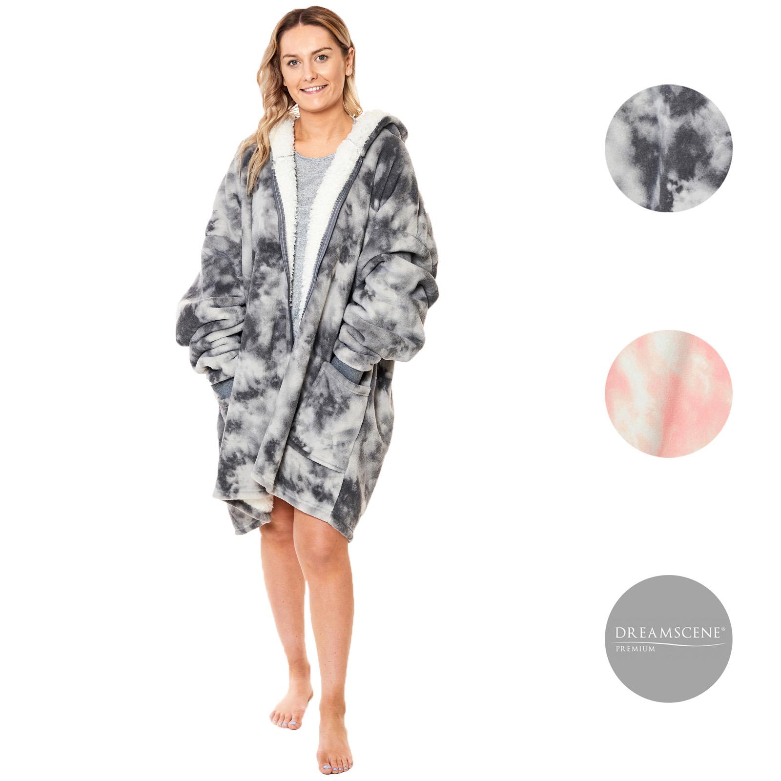 OHS Oversized Sherpa Tie Dye Hoodie Zip Up Womens Sweatshirt Cardigan UK