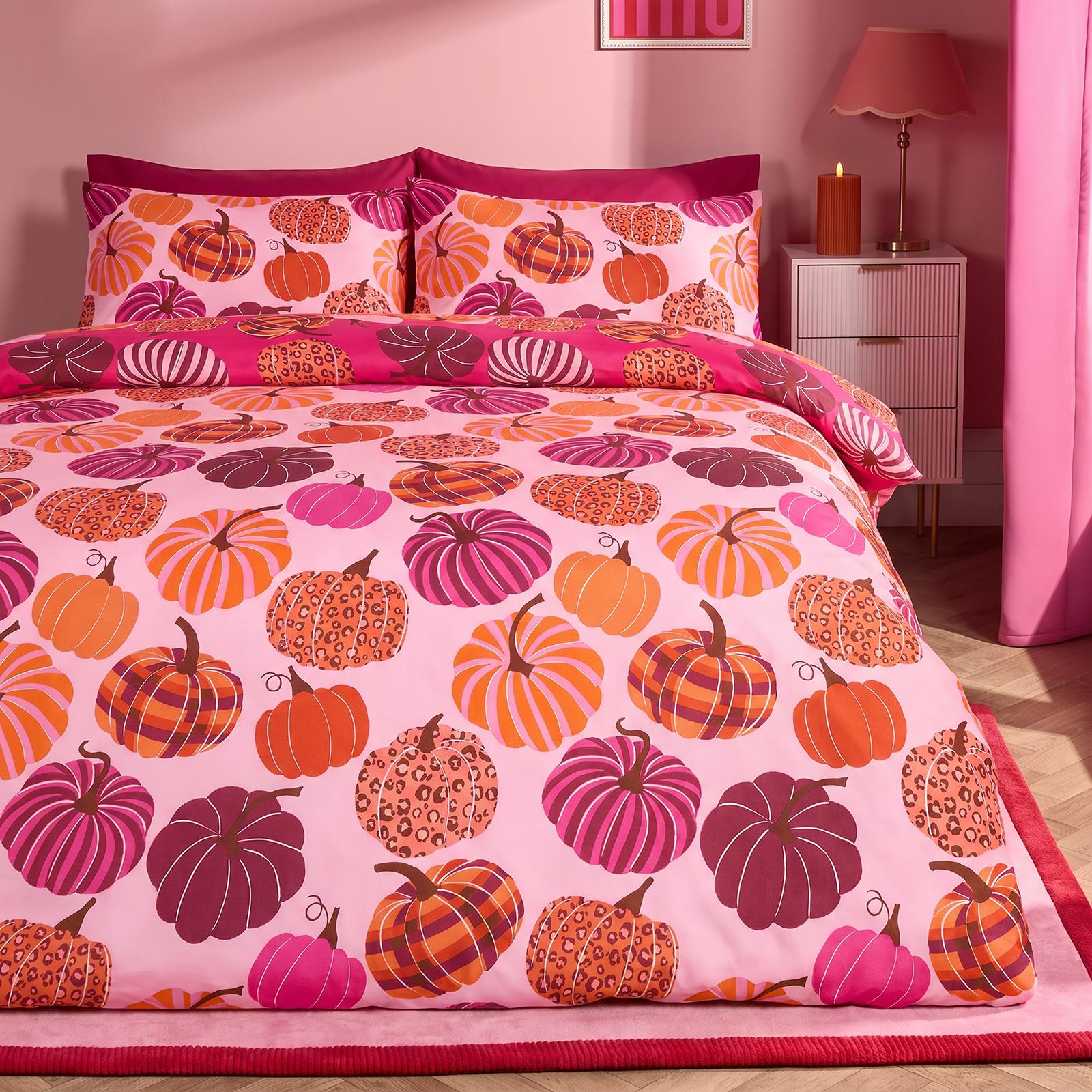 OHS Pumpkin Duvet Cover Set Halloween Autumn Bedding Microfibre Reversible