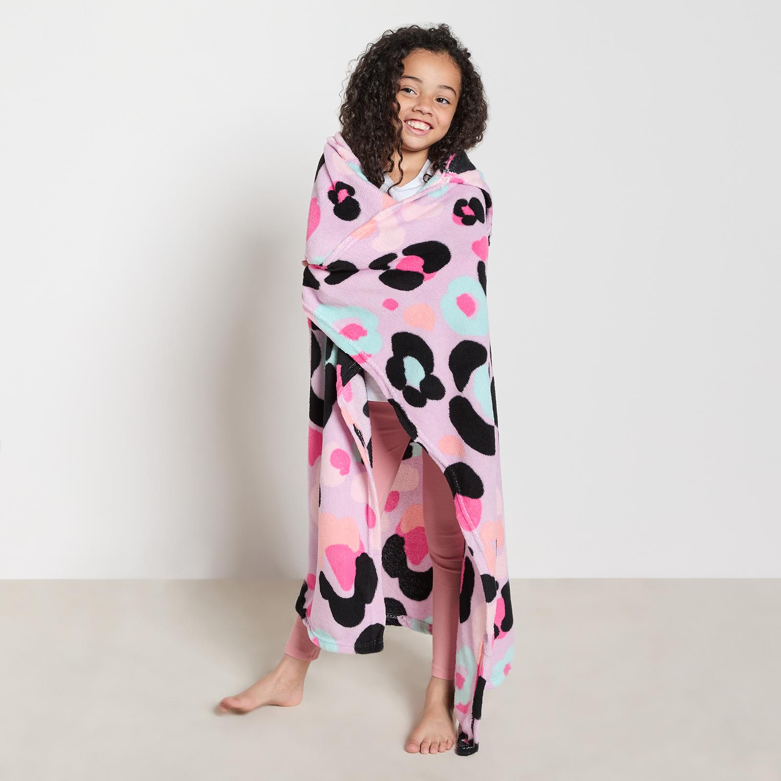 OHS Kids Hooded Throw Novelty Print Flannel Fleece Winter Warm Wearable Blanket