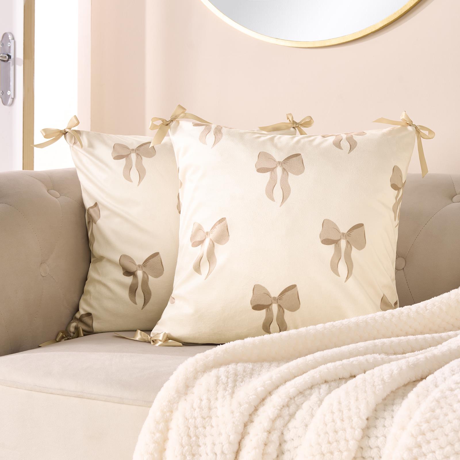OHS Bows Cushion Covers Matte Velvet Living Room Square Pillowcases Home Decor