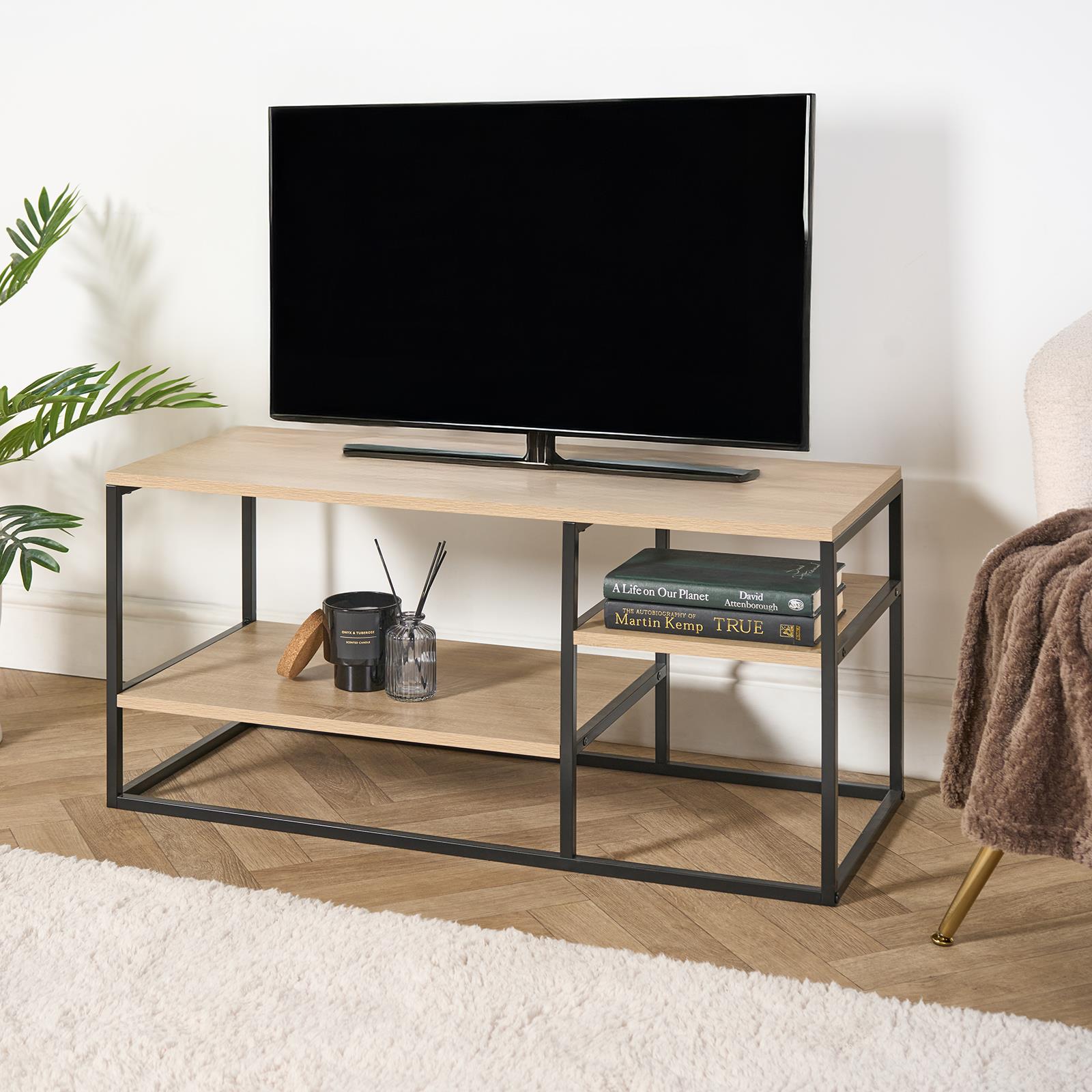 OHS Manhattan TV Stand Engineered Wood Shelves Entertainment Unit
