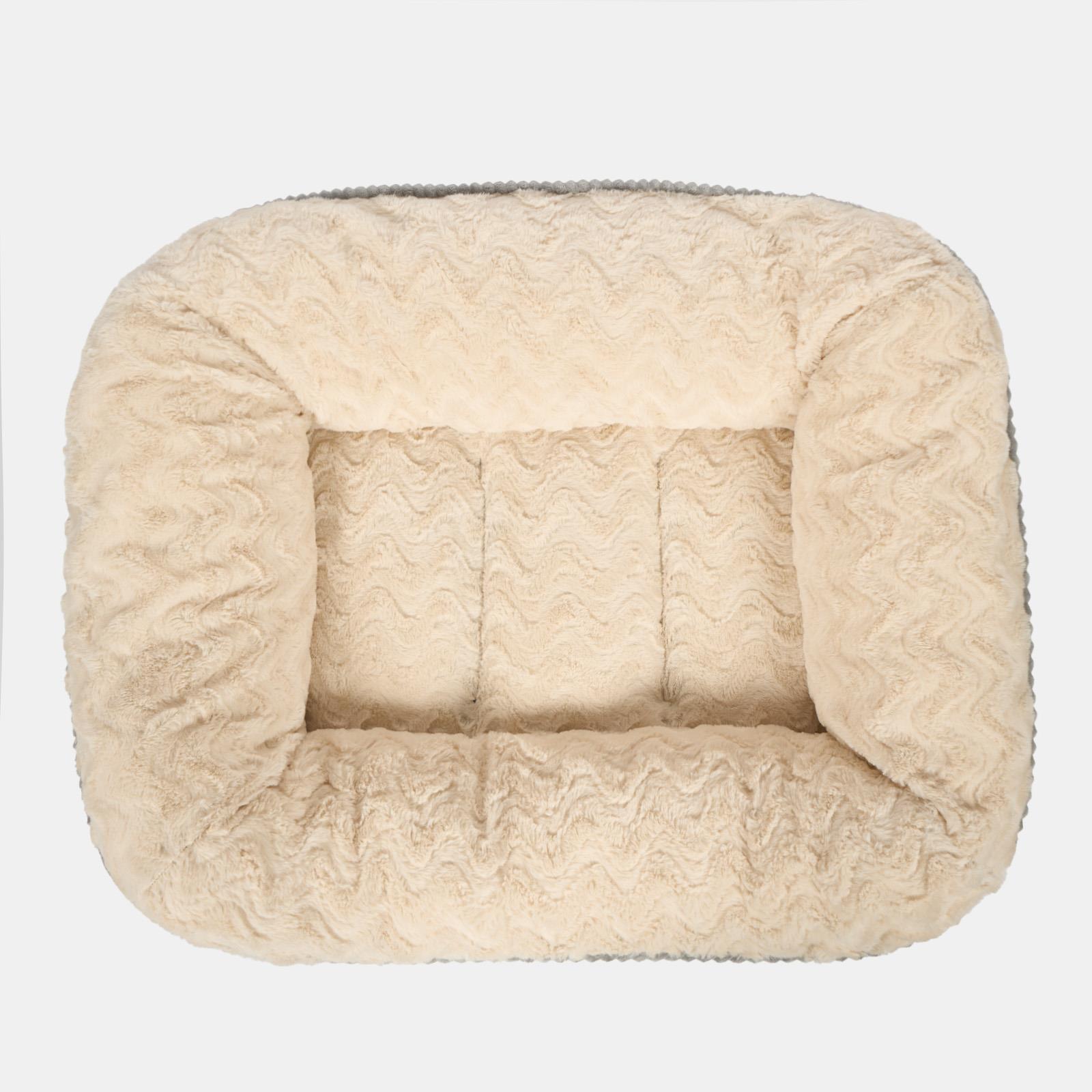 Dog Bed Washable Plush Soft Faux Fur Fleece Ribbed Pet Basket Cushion Warm Cosy