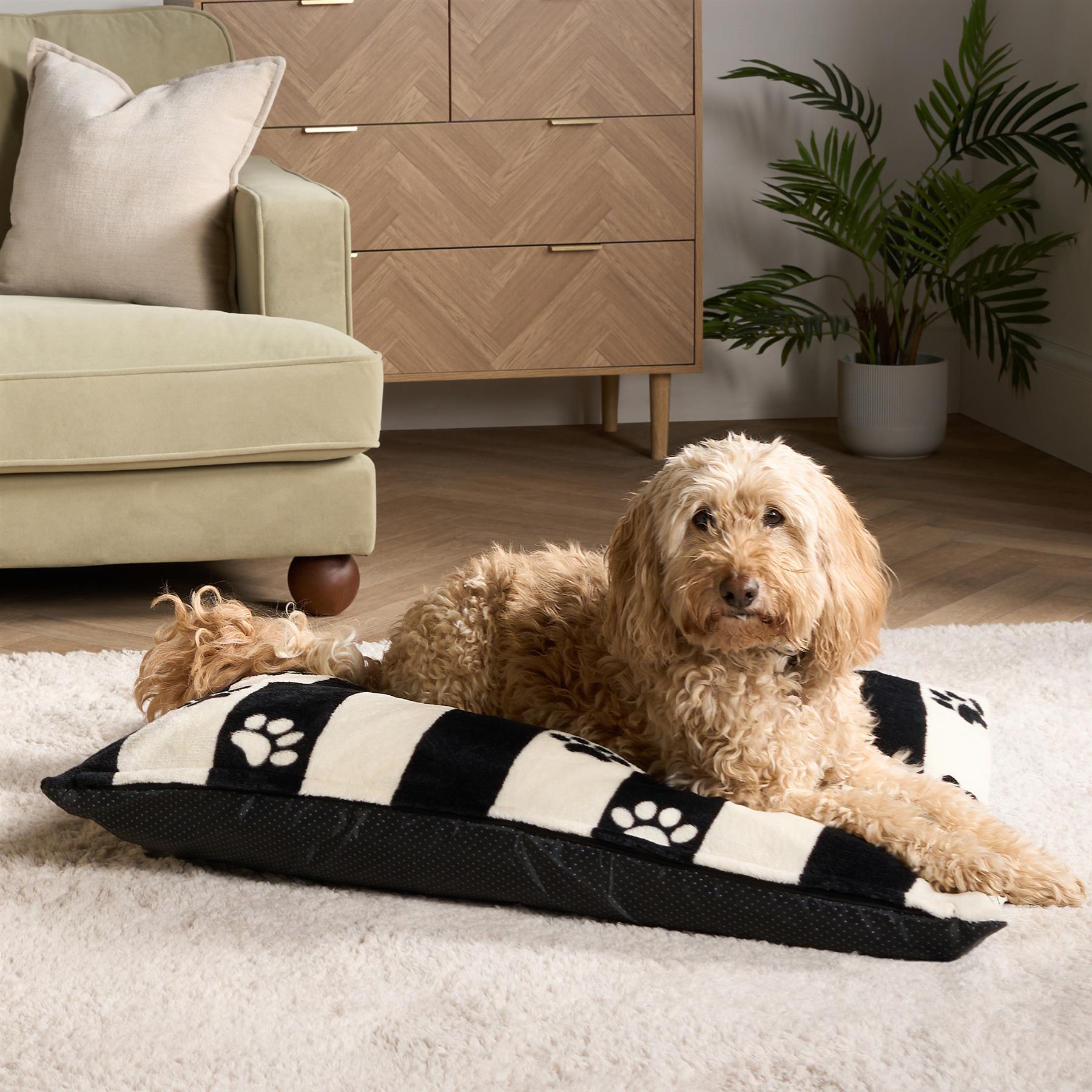 OHS Print Pet Bed Fleece Paw Checks Leopard Stripes Xmas Calming Cushion Dog Cat