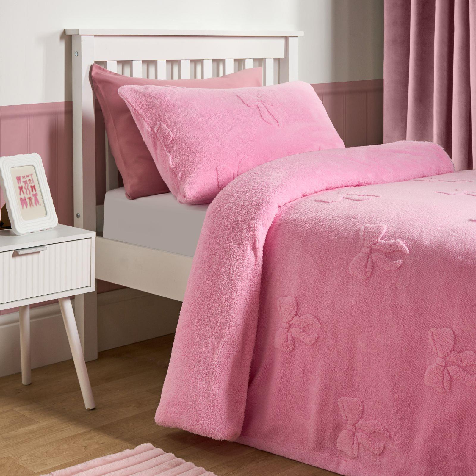 OHS Bow Tufted Bedding Set Teddy Fleece Super Soft Duvet Cover with Pillowcase