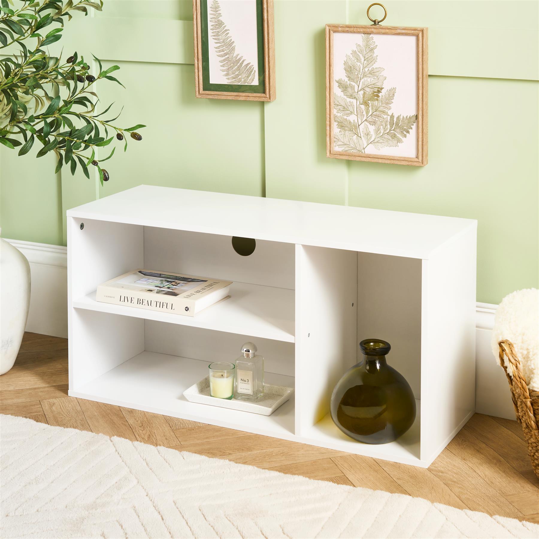 OHS Oslo TV Stand Engineered Wood 3 Cube Shelves Entertainment TV Unit, White