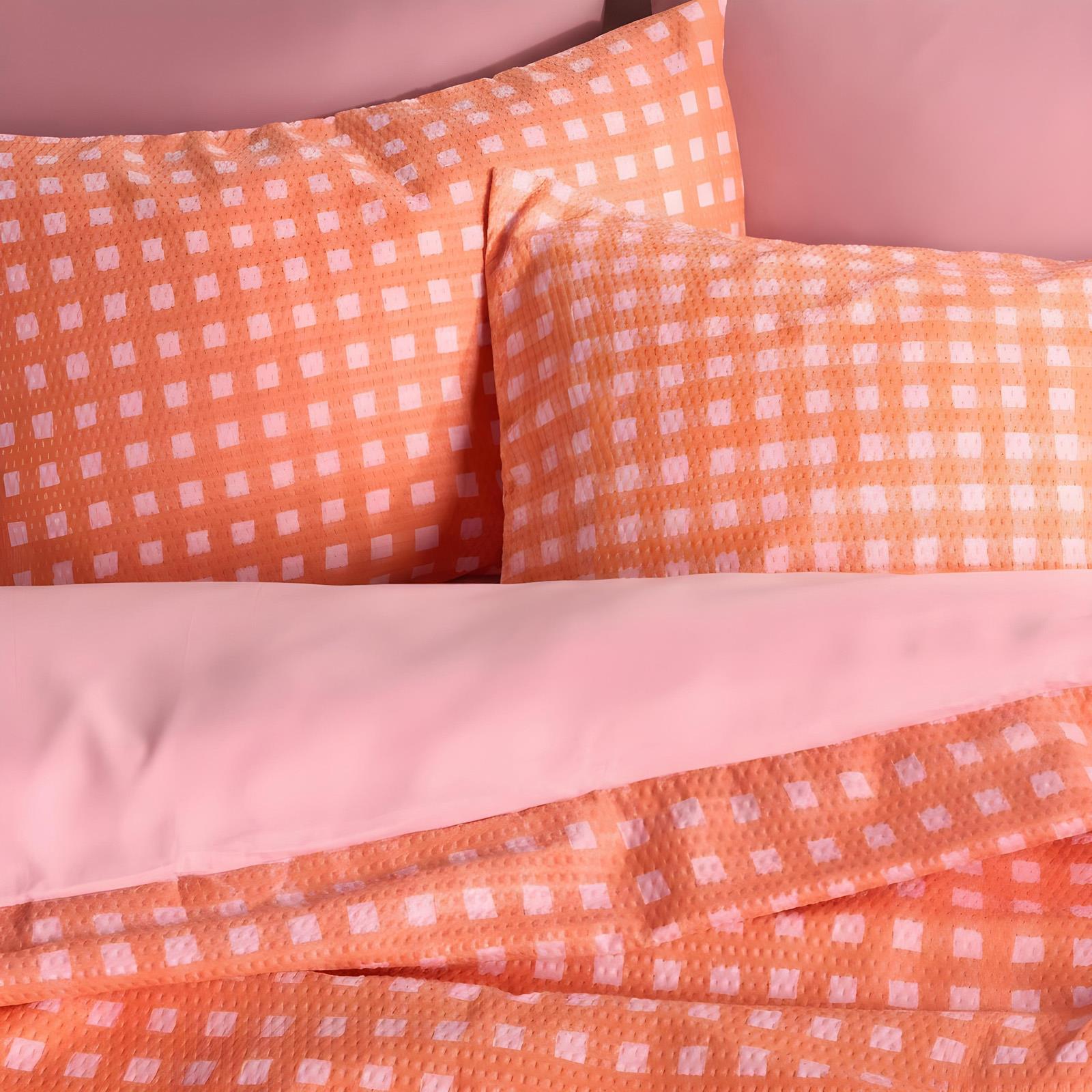 OHS Gingham Embossed Bedding Set Microfibre Duvet Cover with Pillowcase