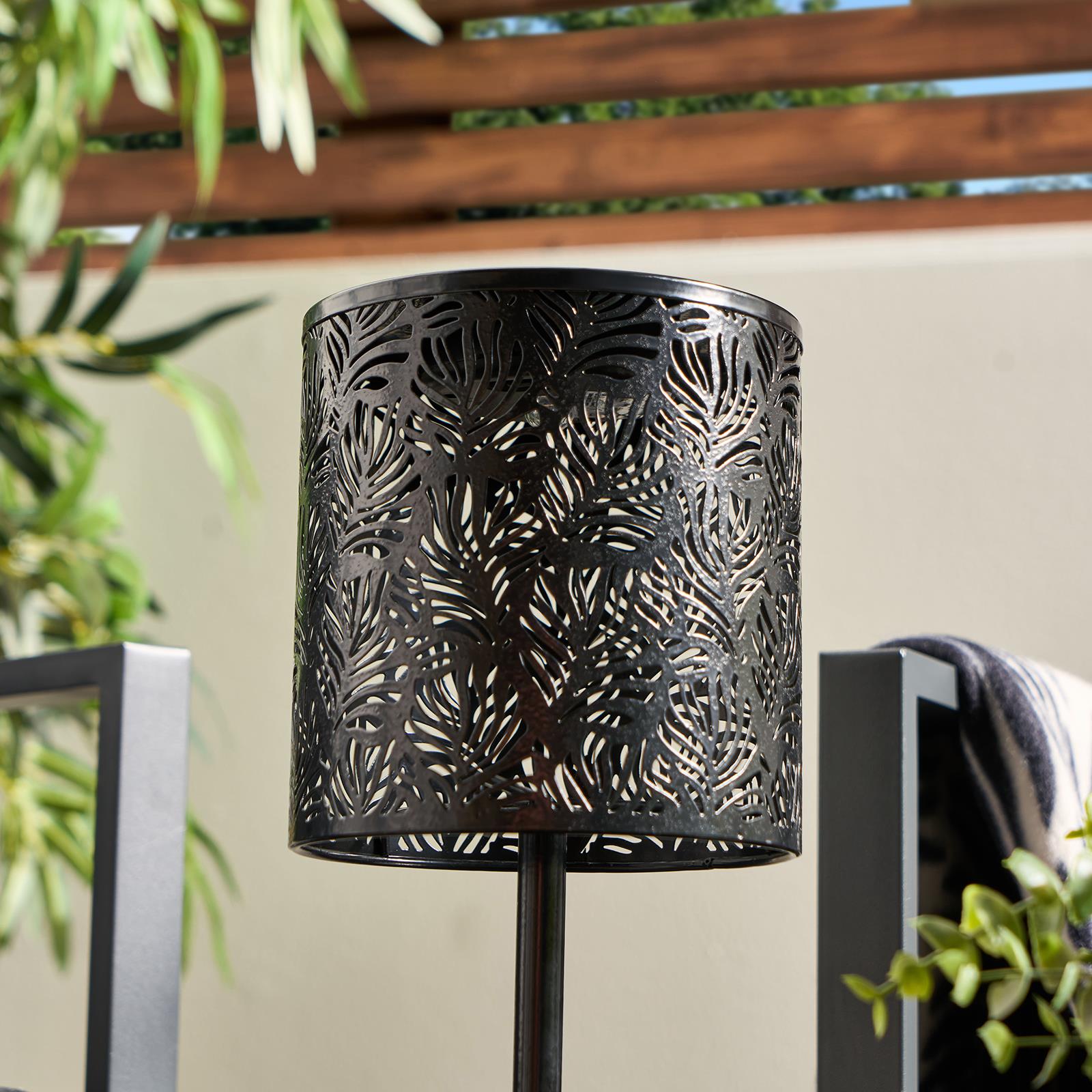 OHS Solar Table Lamp Carved Metal Cordless Outdoor Garden Light Dusk Sensor