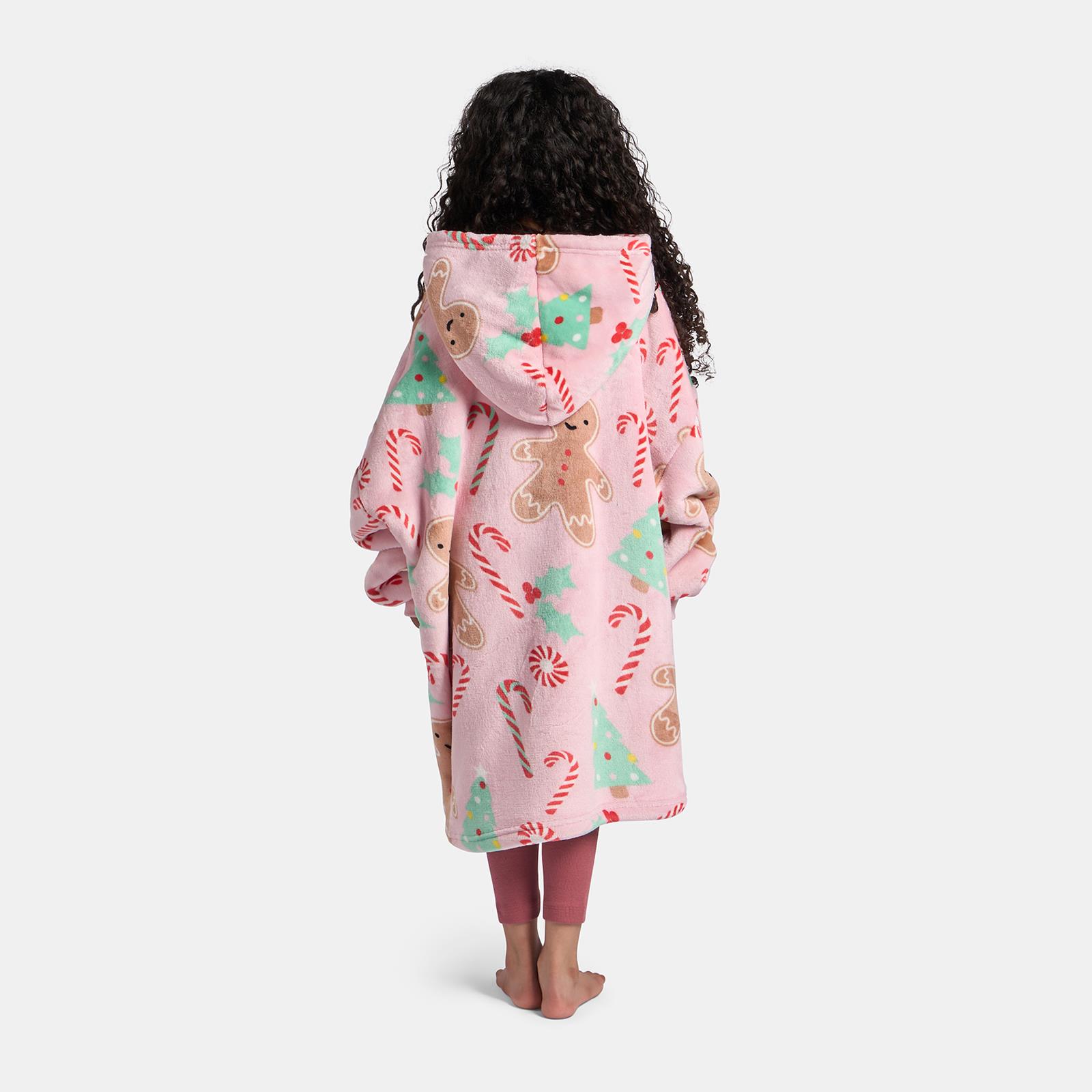 OHS Xmas Blanket Hoodie Kids Christmas Print Sherpa Oversized Hooded Throw