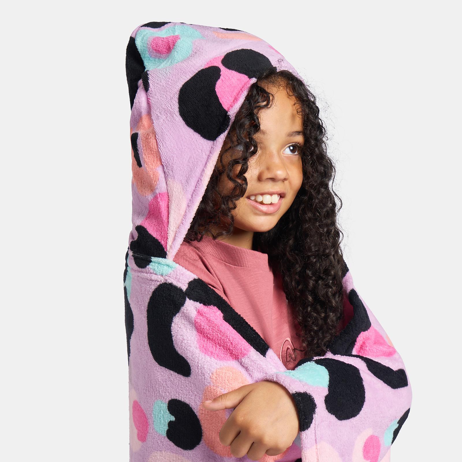 OHS Kids Hooded Throw Novelty Print Flannel Fleece Winter Warm Wearable Blanket