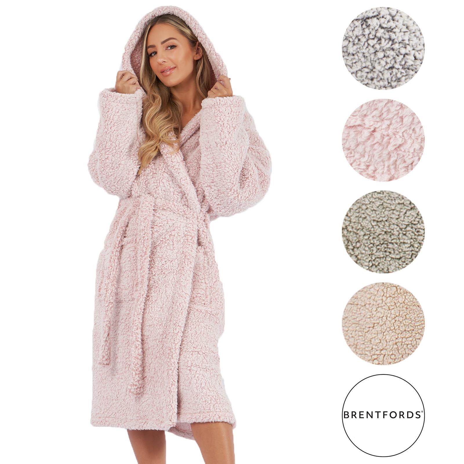 OHS Teddy Marl Fleece Soft Adults Dressing Gown Unisex Full-Length Robe