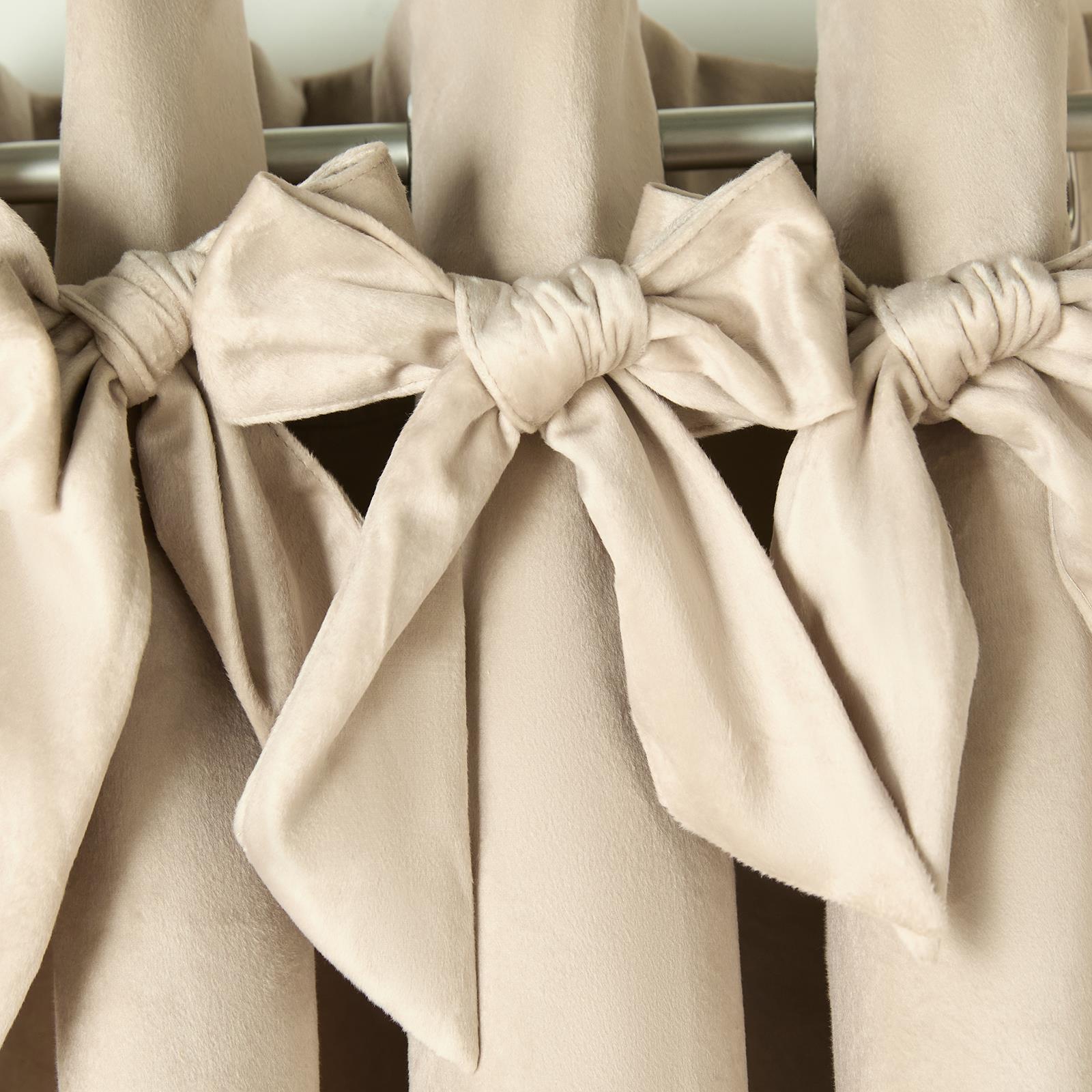 OHS Velvet Eyelet Curtains Bow Decor 2 Pair Of Ready Made Luxury Thick Ring Top