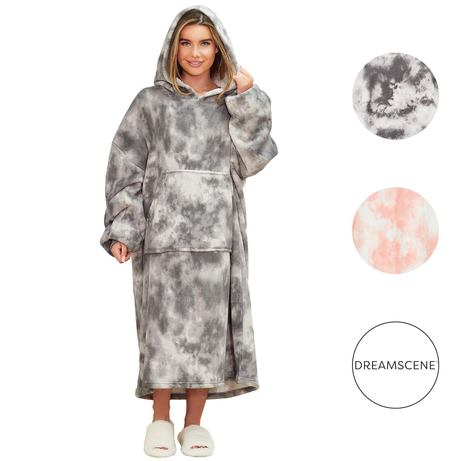 OHS Extra Long Tie-Dye Print Fleece Oversized Wearable Hoodie Blanket