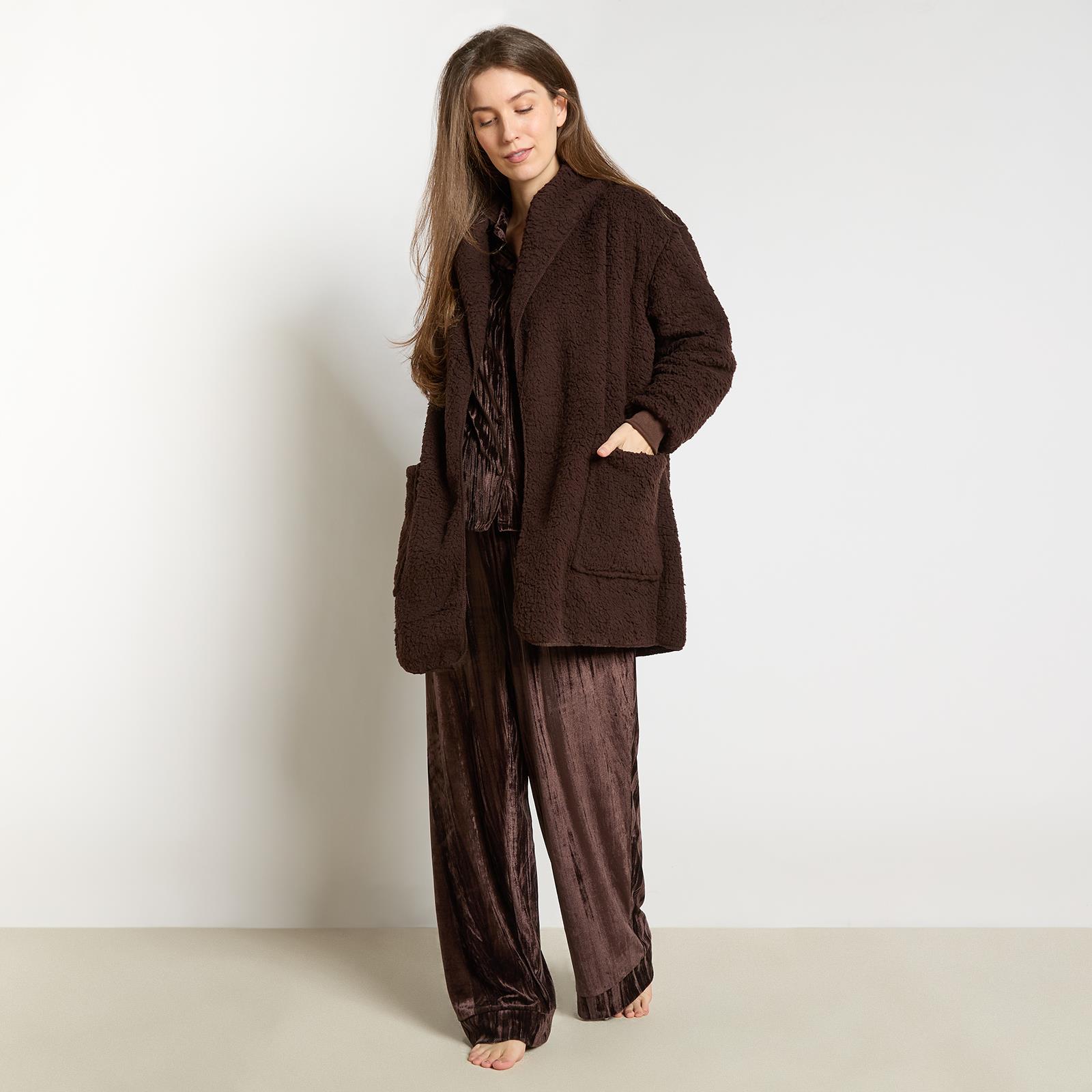 OHS Waterfall Cardigan Warm Teddy Fleece Open Front Wrap Loungewear Outwear