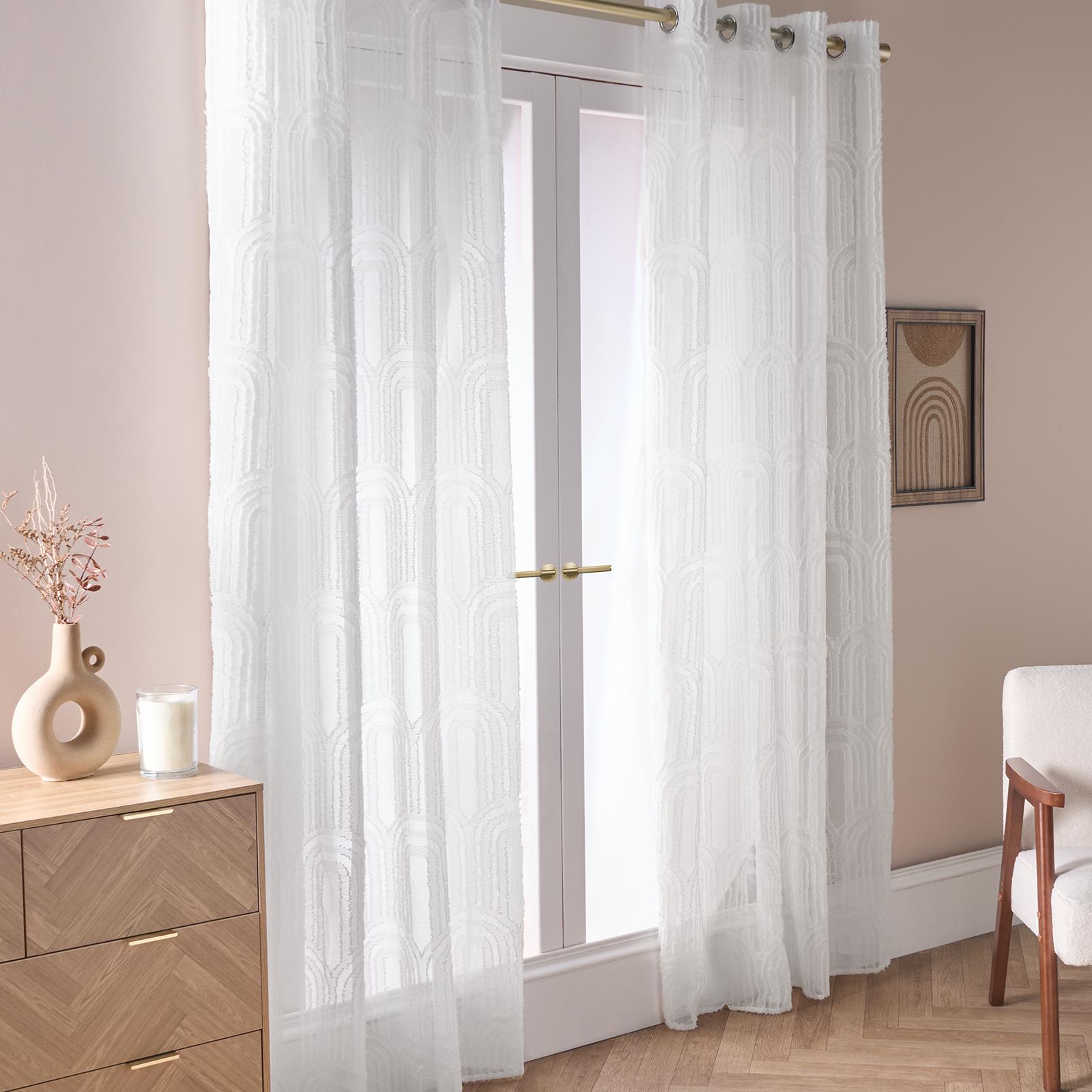 OHS Tufted Arches Voile Net Curtains Pair of 2 Window Panels Slot Top Set