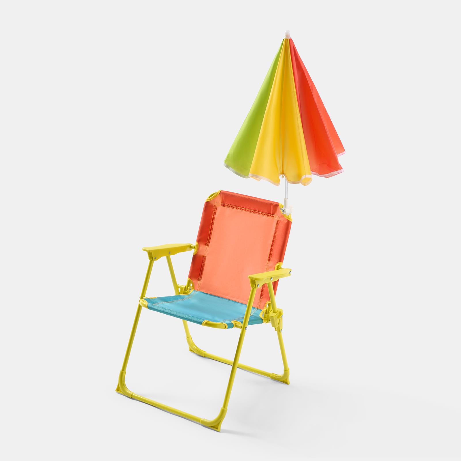 OHS Kids Camping Chair Parasol Set Colour Block Outdoor Garden Folding Seat