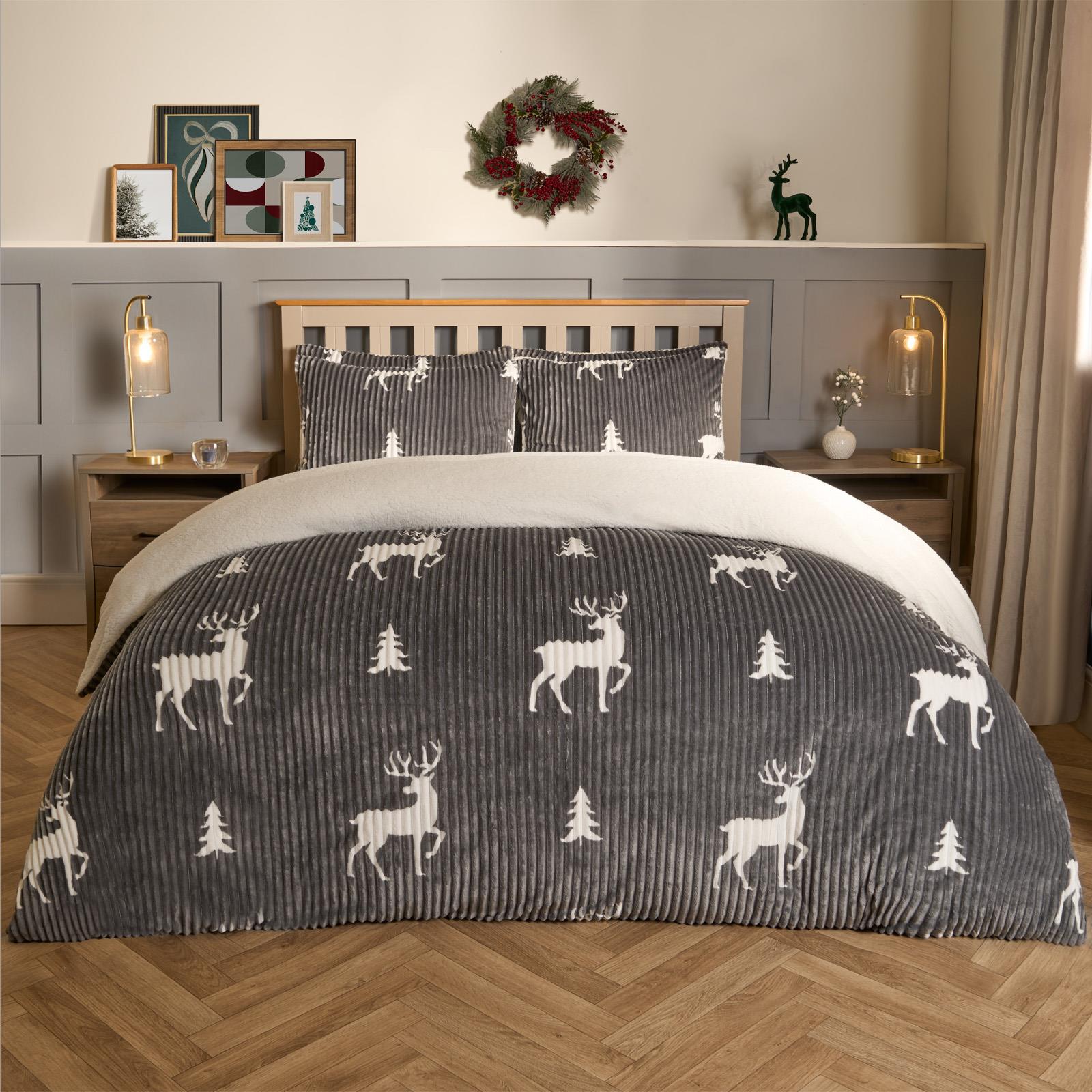 Stag Duvet Cover Pillowcase Bedding Set Soft Ribbed Fleece Quilt Double King Bed