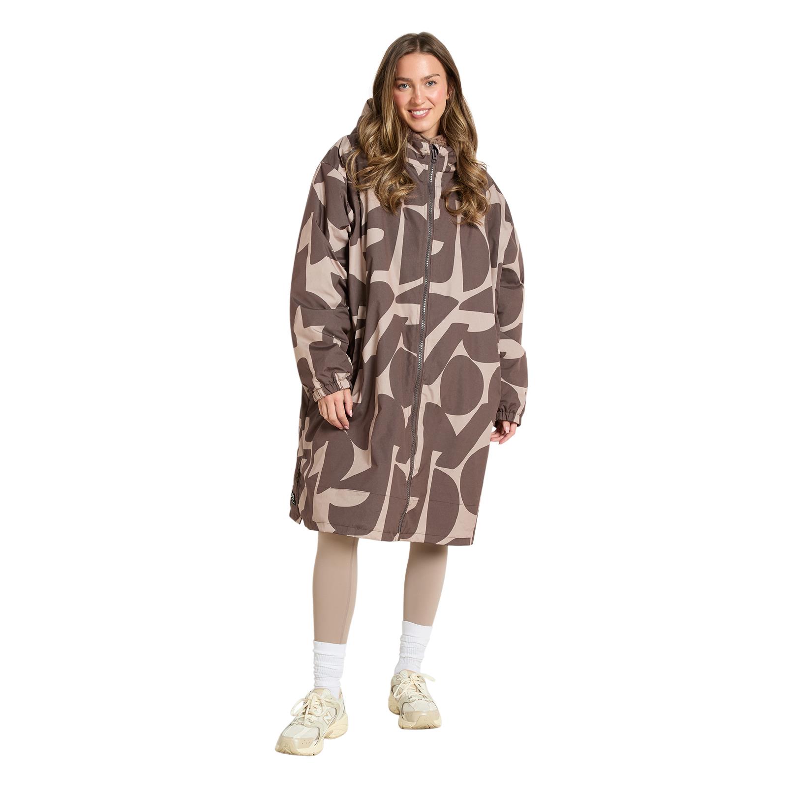 OHS Drying Changing Robe Geo Print Sherpa Lined Water Resistant Oversize Coat